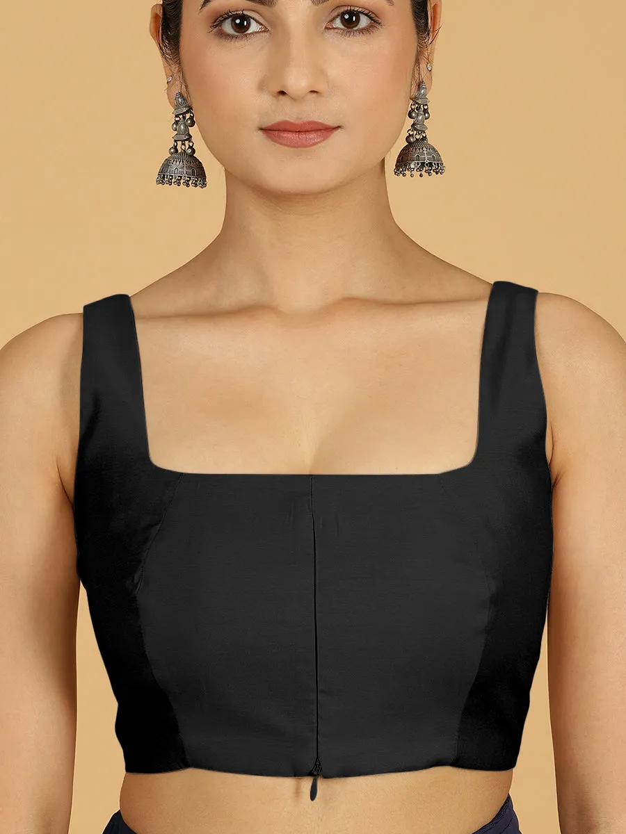 Kasturi x Rozaana | Sleeveless Saree Blouse in Raven Black