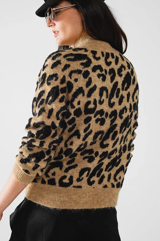 Leopard Knit Sweater with Buttons On the Side