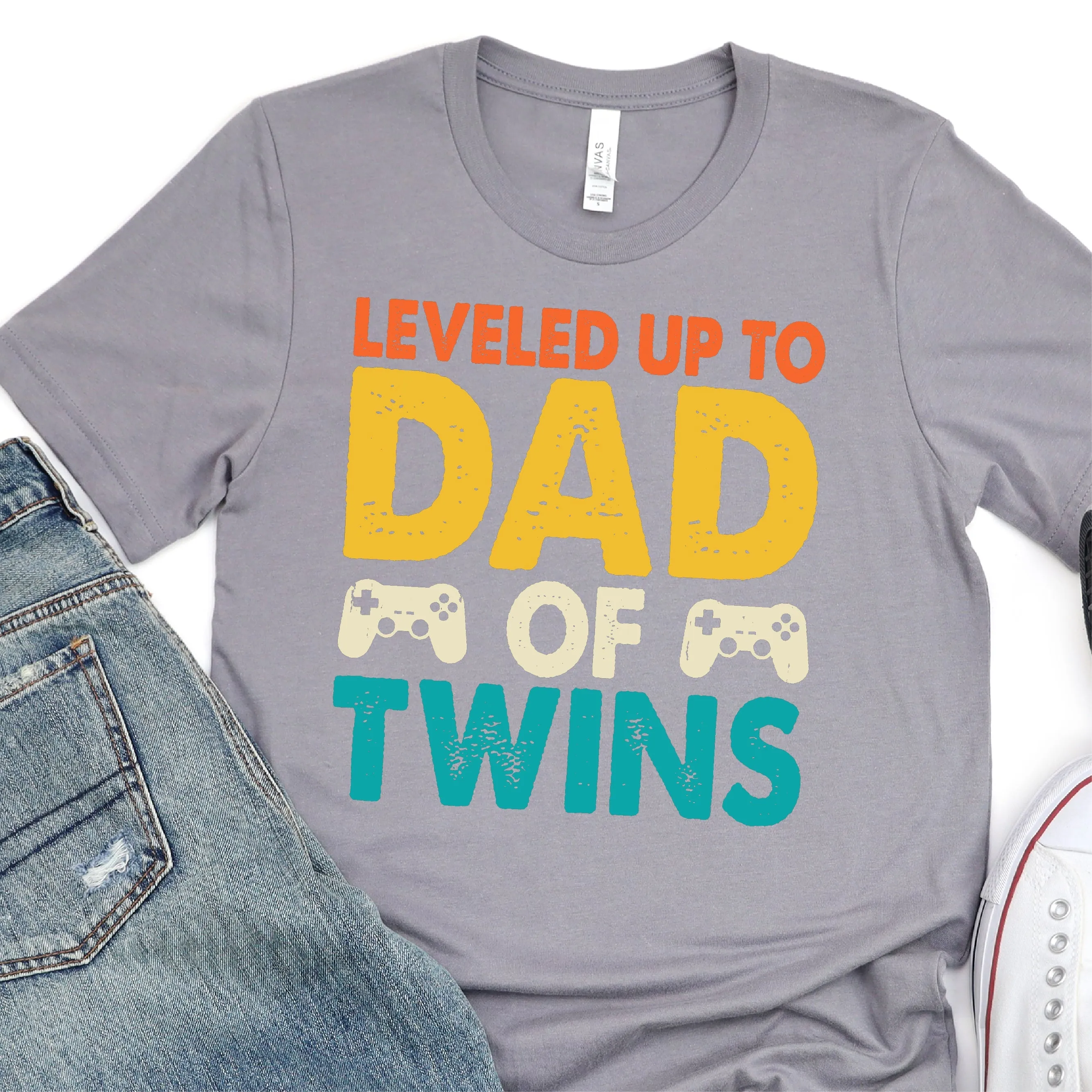 Leveled Up To Dad Of Twins - Father's Day Graphic T-Shirt -  T-shirt T-Shirt For Dad