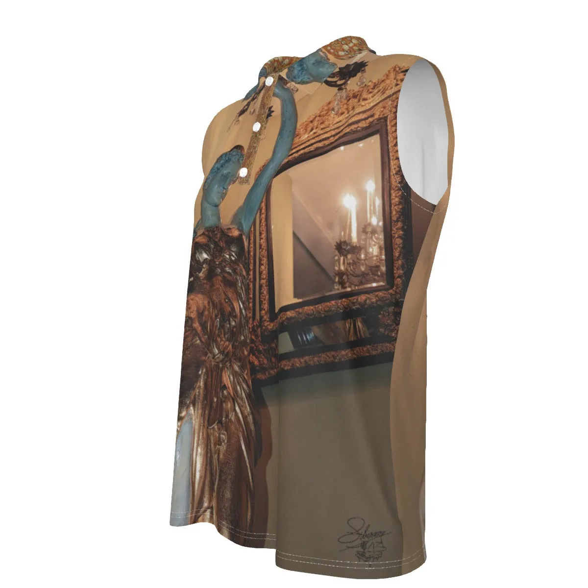 Liberace Marble Statue Print Sleeveless Blouse