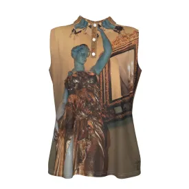 Liberace Marble Statue Print Sleeveless Blouse