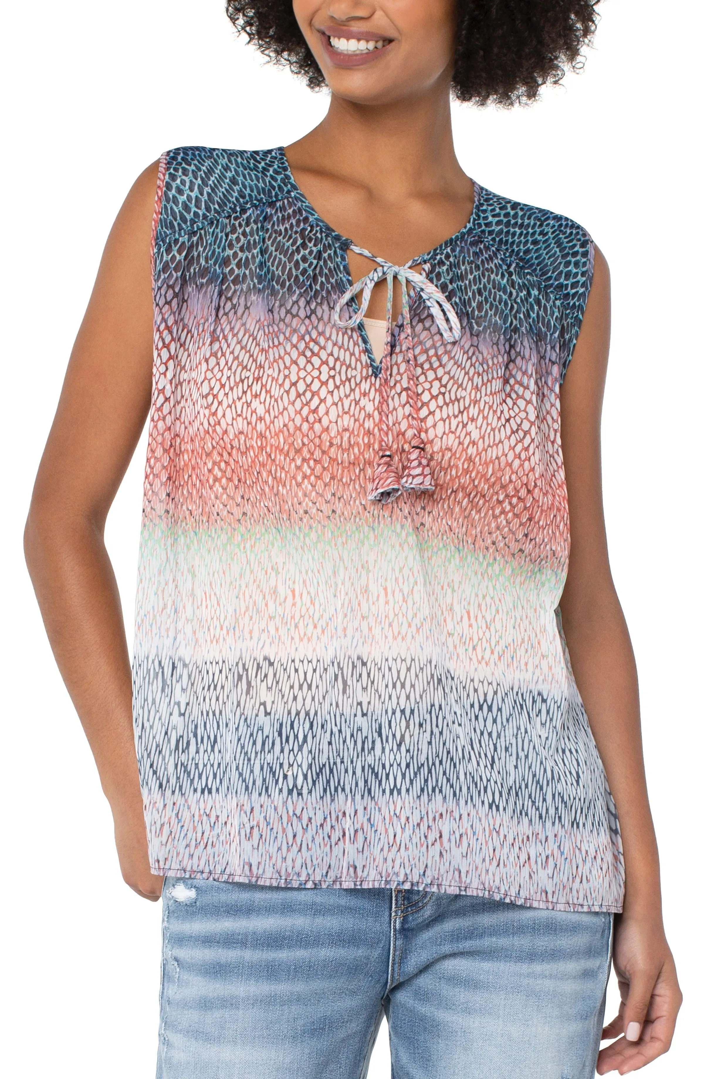 Liverpool tie front shirred sleeveless blouse (ombre snake print)