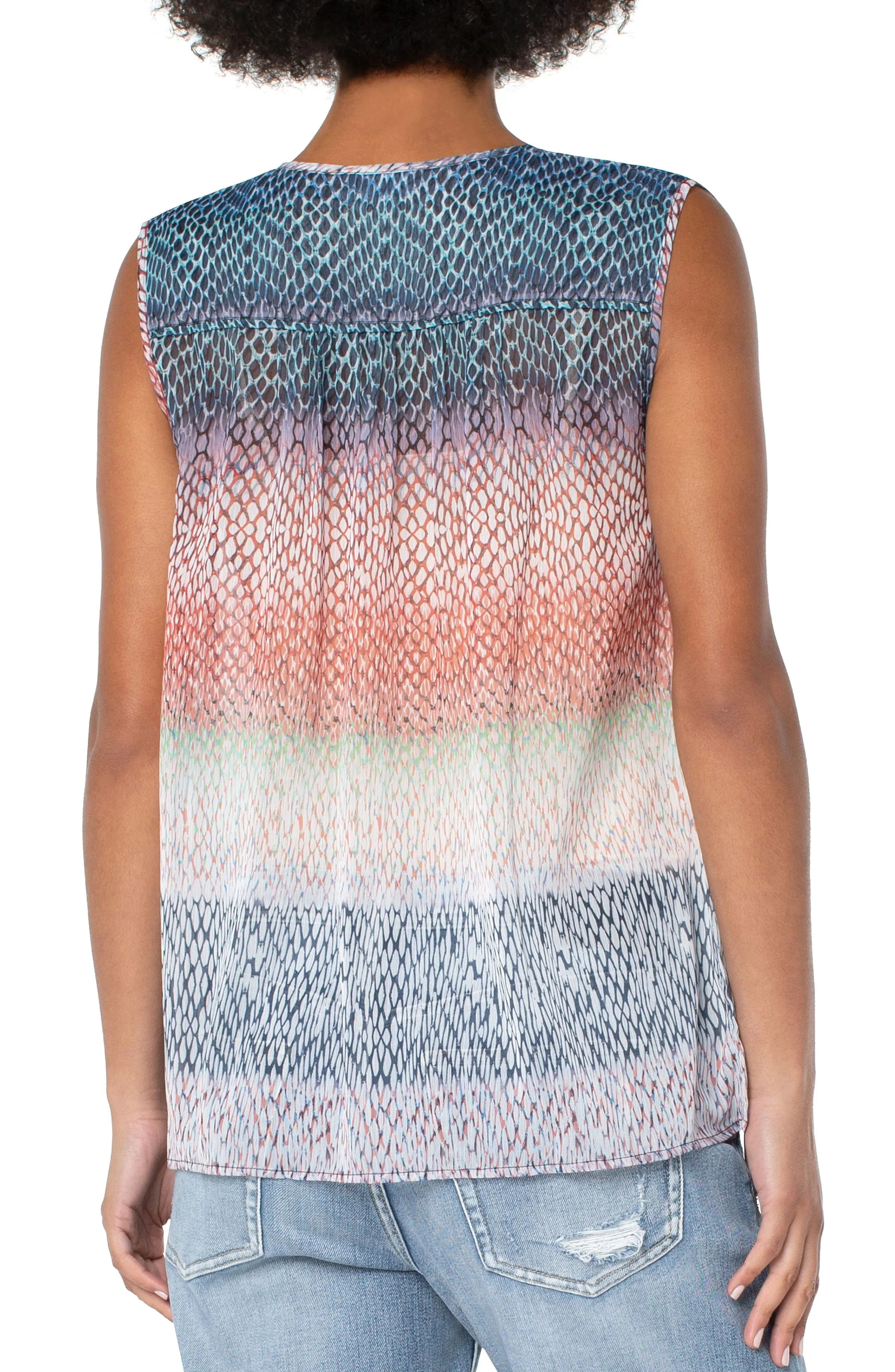 Liverpool tie front shirred sleeveless blouse (ombre snake print)