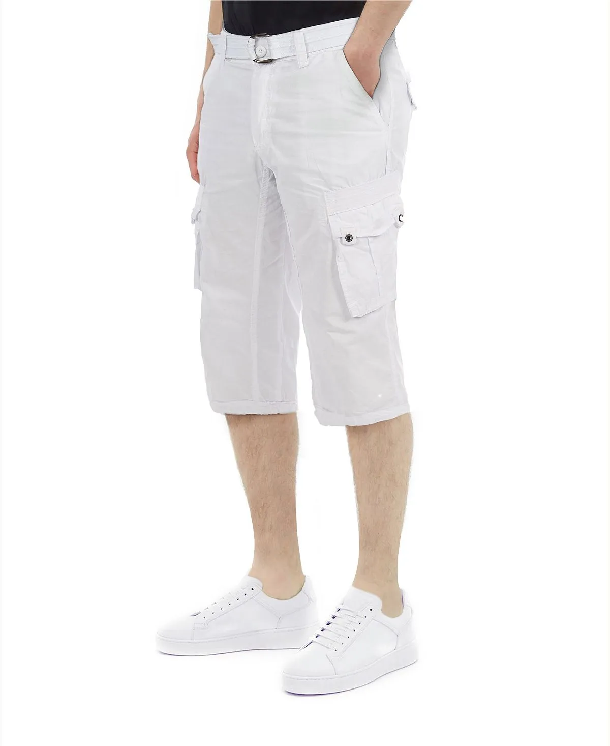 Men's capri cargo shorts with X-Ray belt, white