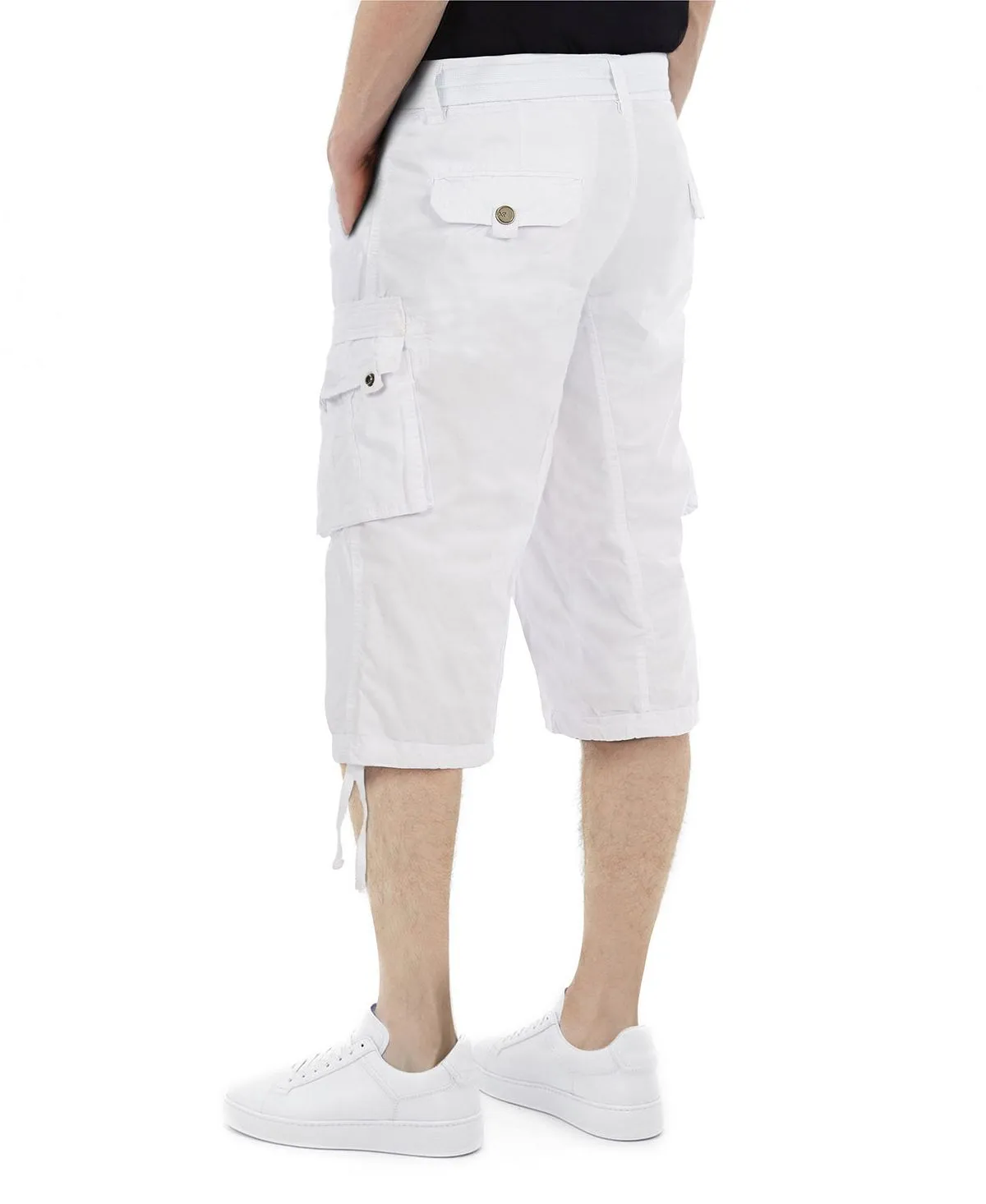 Men's capri cargo shorts with X-Ray belt, white