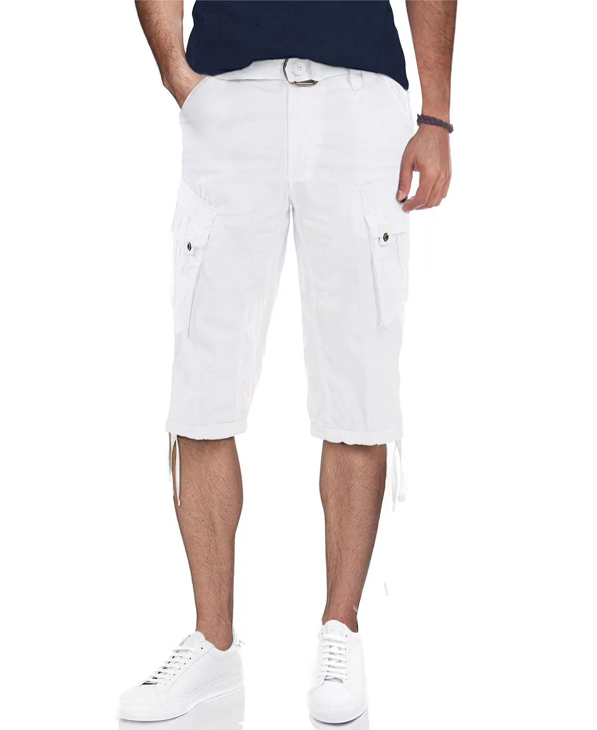 Men's capri cargo shorts with X-Ray belt, white