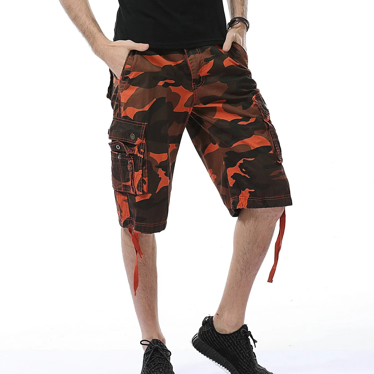 Mens Cotton Relaxed Fit Camouflage Camo Cargo Shorts-A083