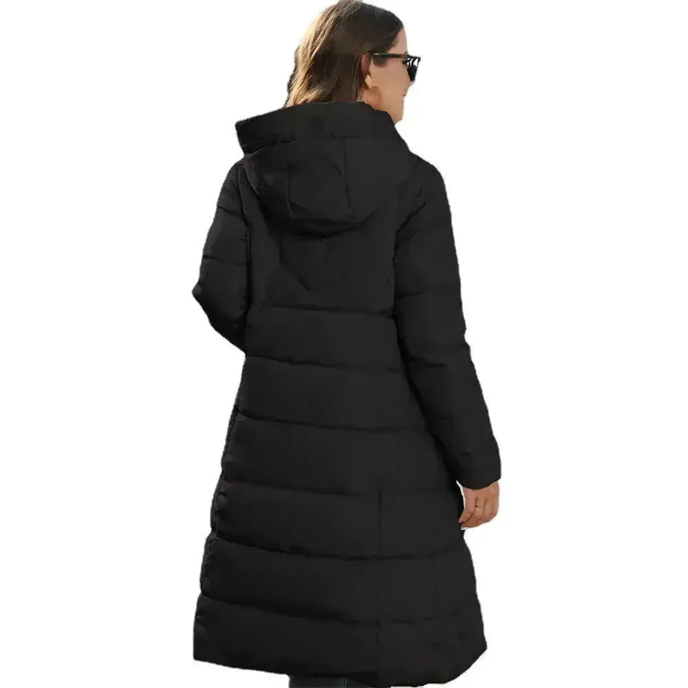 Mid Length Cotton Padded Hoodie Puffer Winter Jacket for women