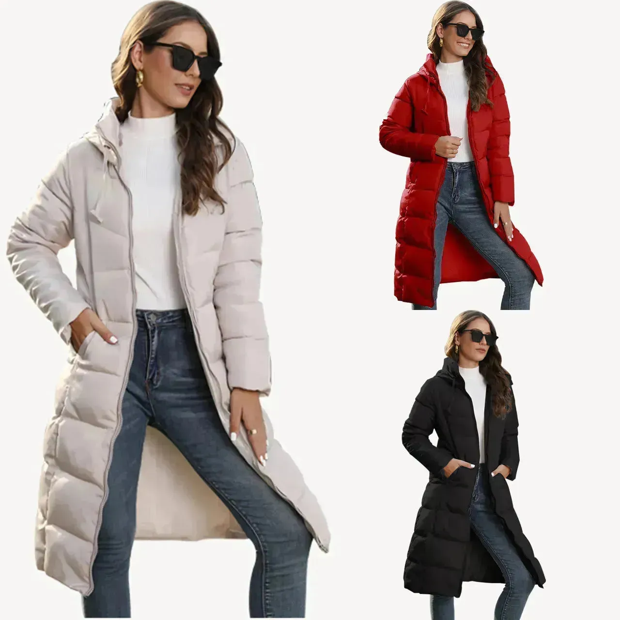 Mid Length Cotton Padded Hoodie Puffer Winter Jacket for women