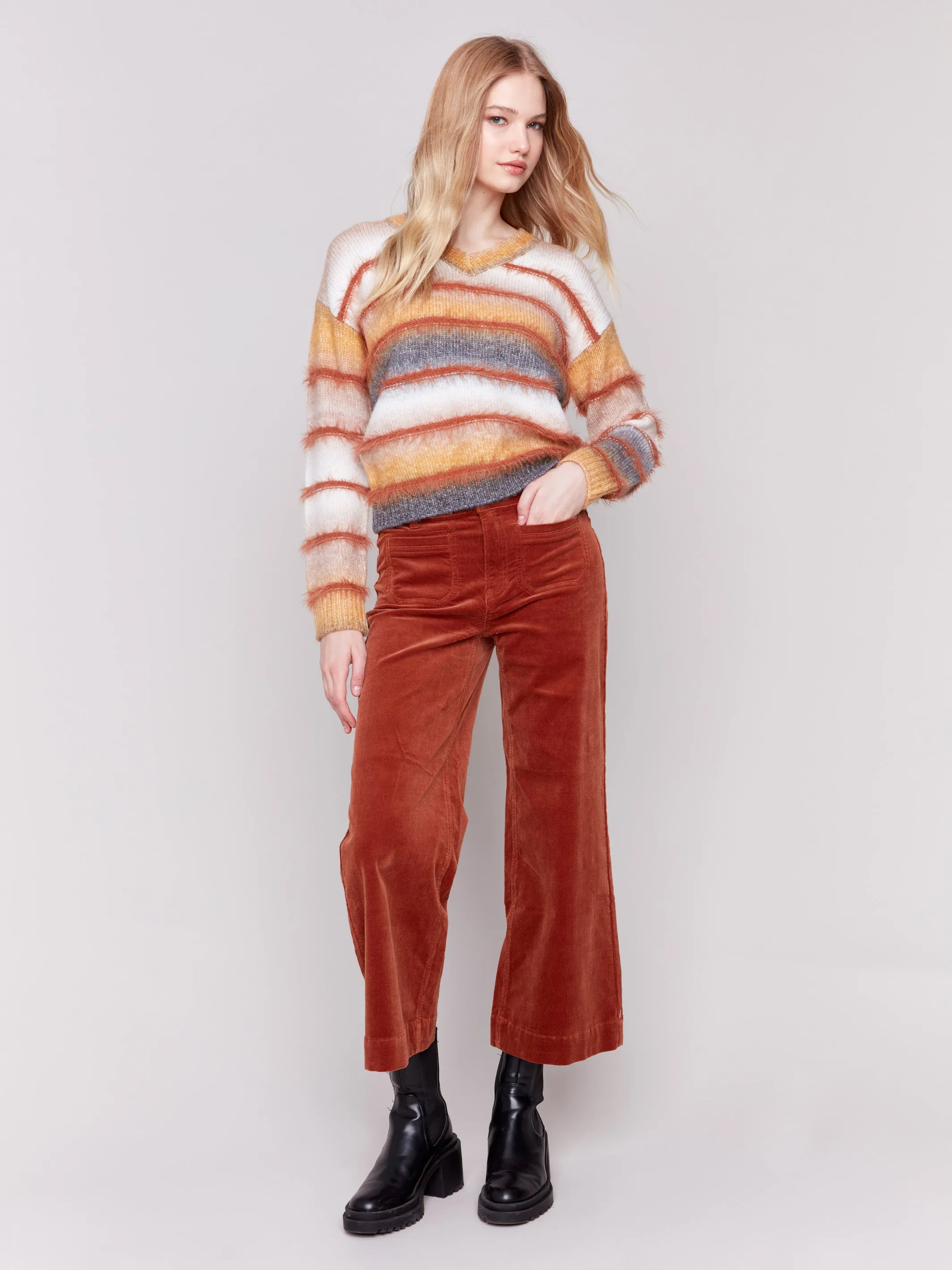 Patch Pocket Corduroy Flare Pants - Terracotta