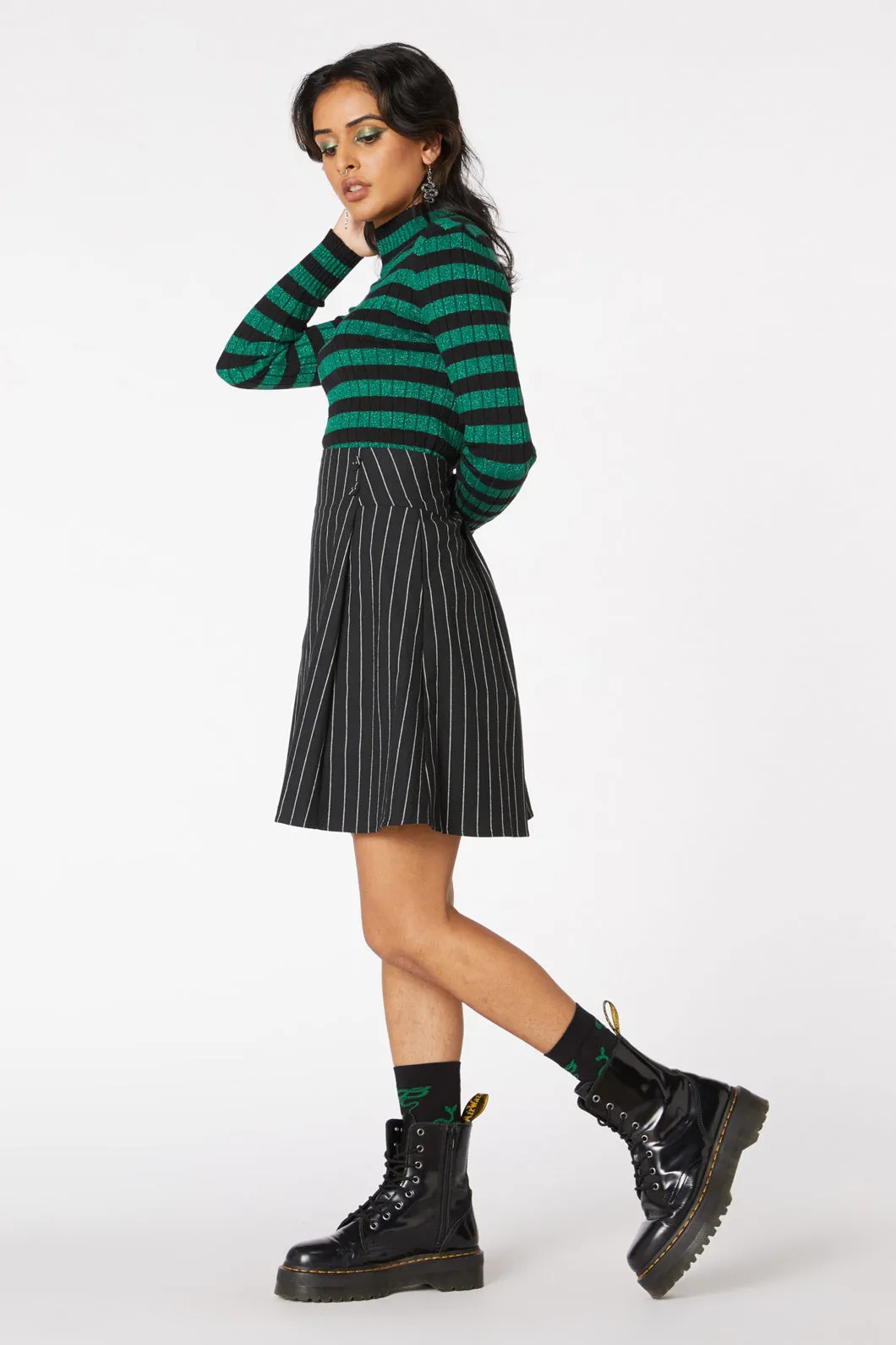 Pin Stripe Pleat Mini Skirt