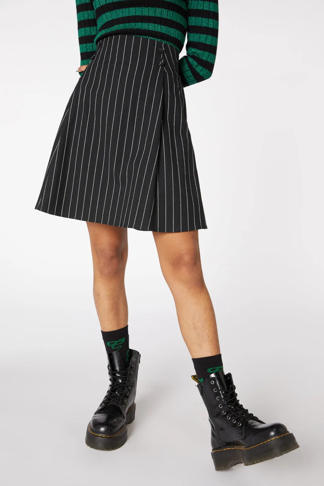 Pin Stripe Pleat Mini Skirt