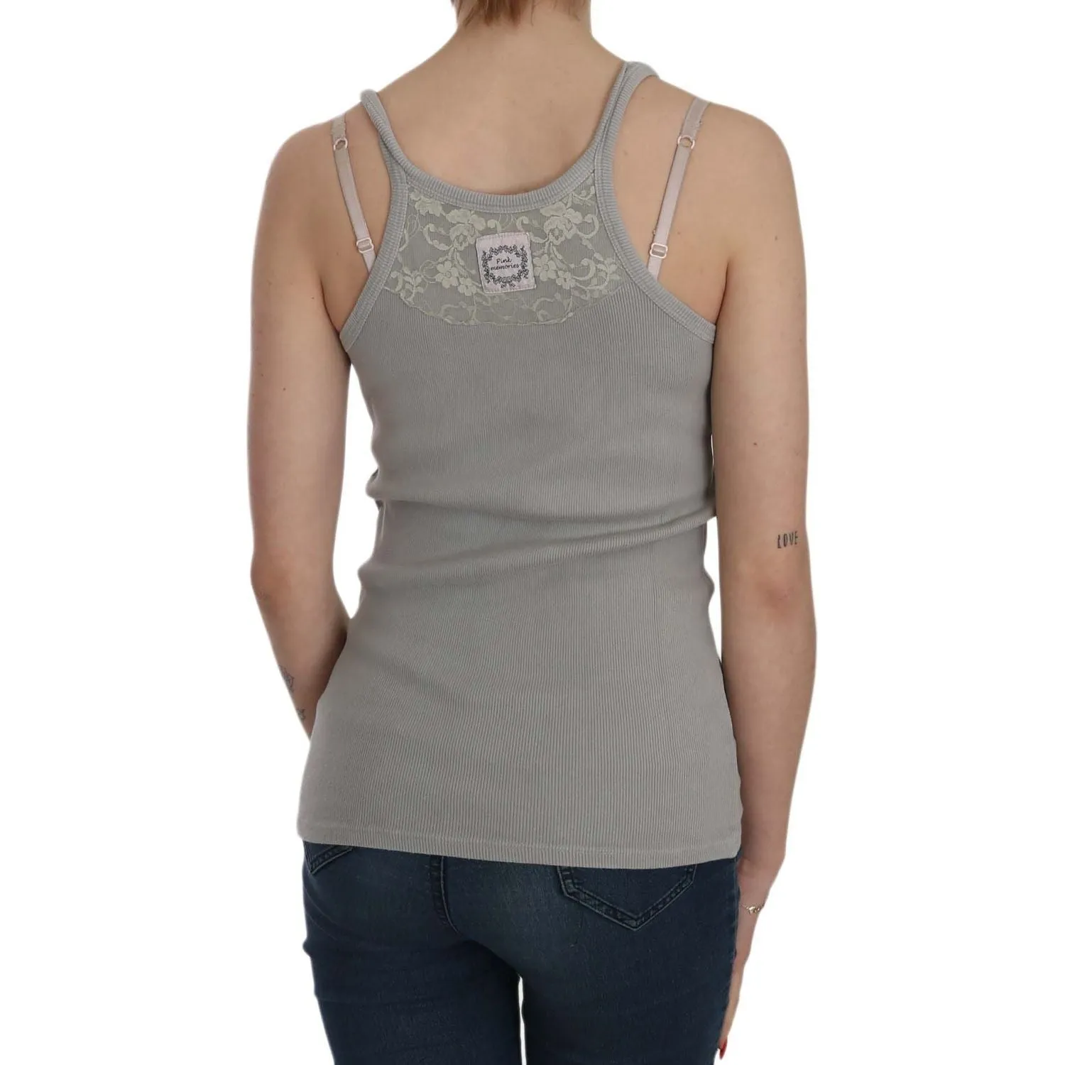 PINK MEMORIES Elegant Sleeveless Grey Cotton Blouse