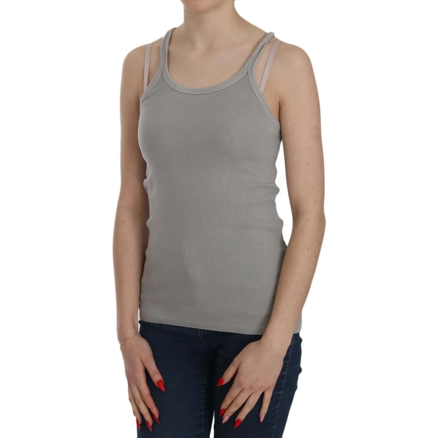 PINK MEMORIES Elegant Sleeveless Grey Cotton Blouse