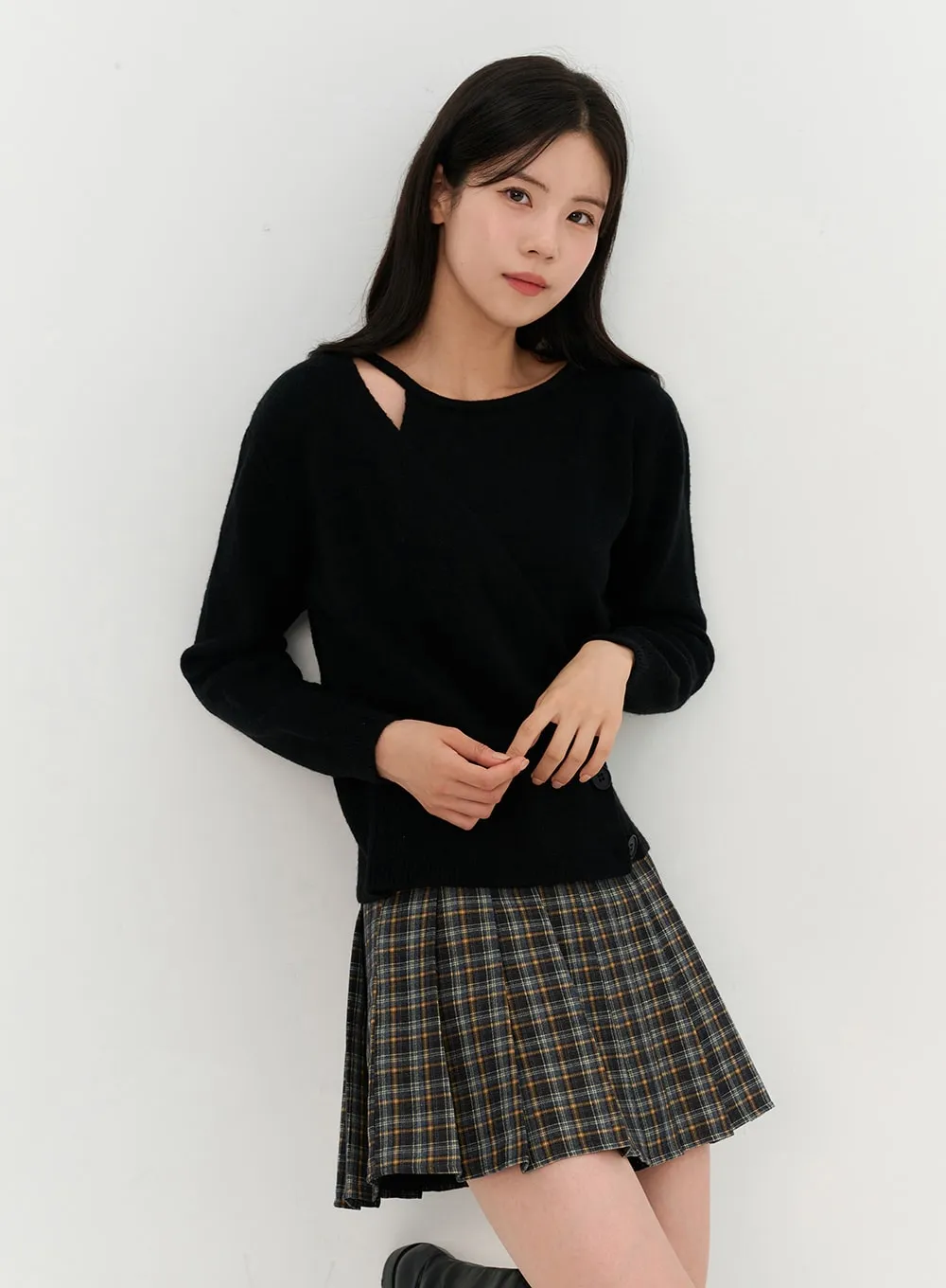 Pleated Check Mini Skirt OO327