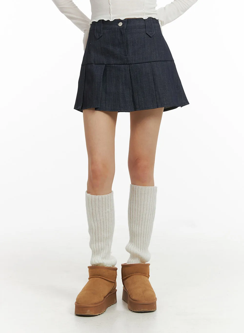 Pleated Denim Mini Skirt CJ415