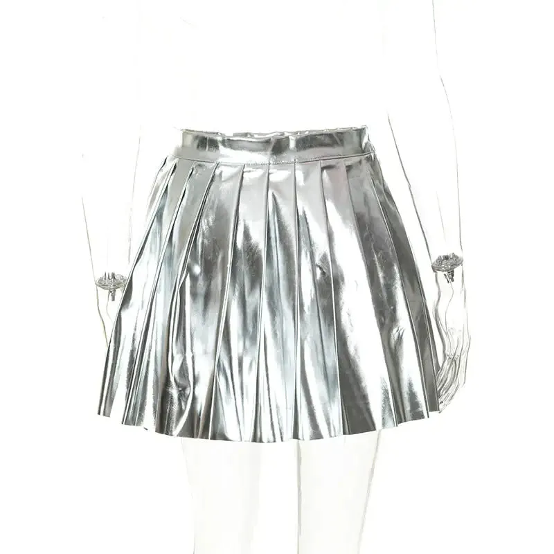 Pleated Faux Leather Mini Skirt