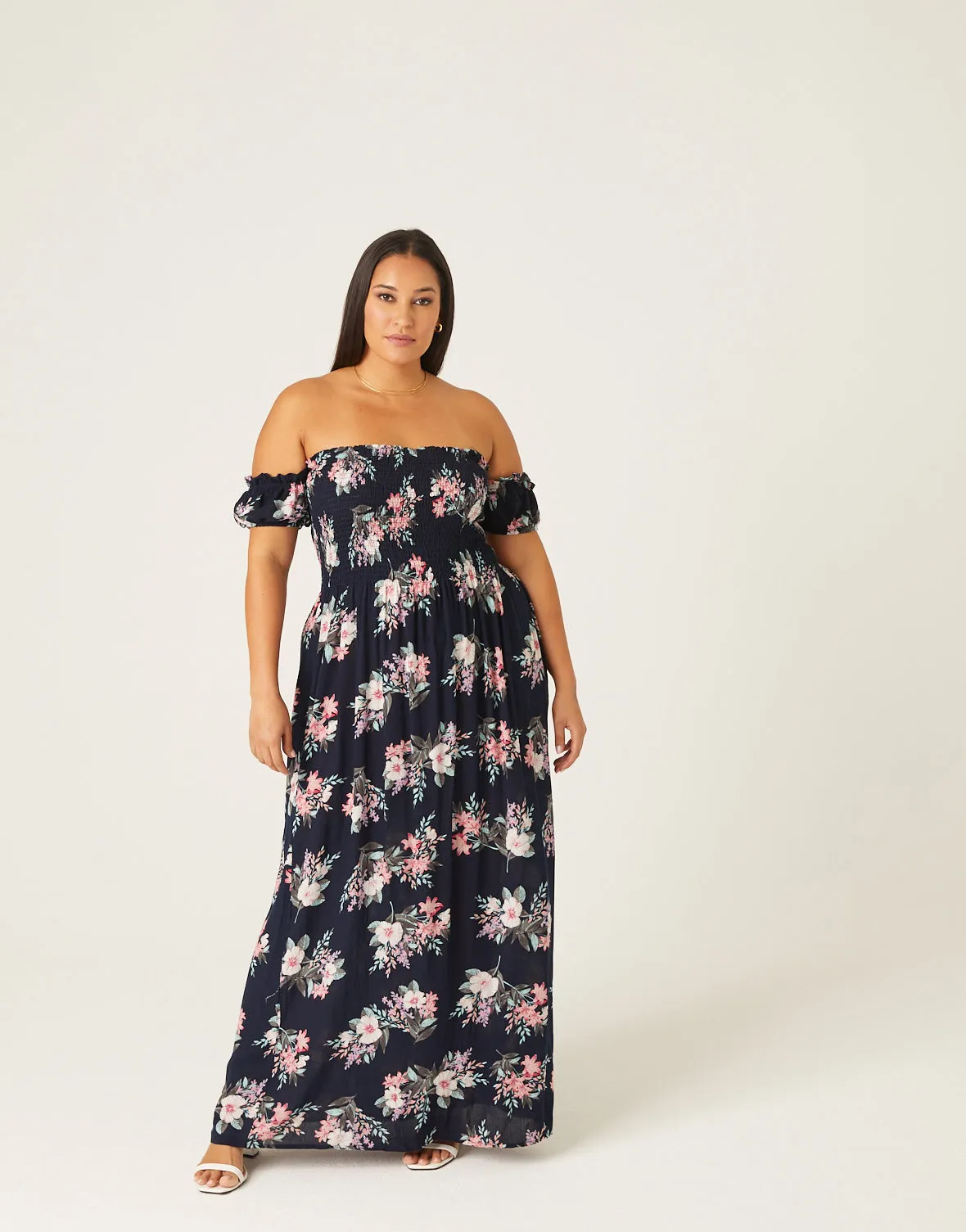 Plus Size Off Shoulder Floral Maxi Dress