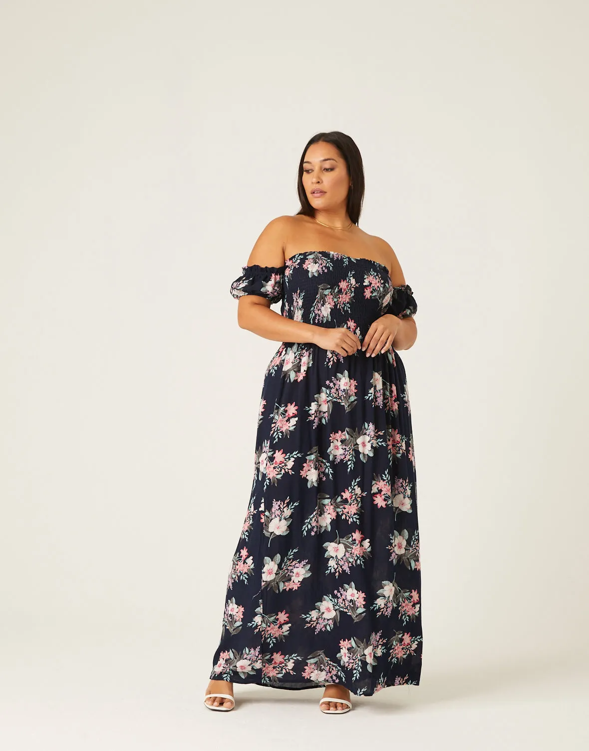 Plus Size Off Shoulder Floral Maxi Dress