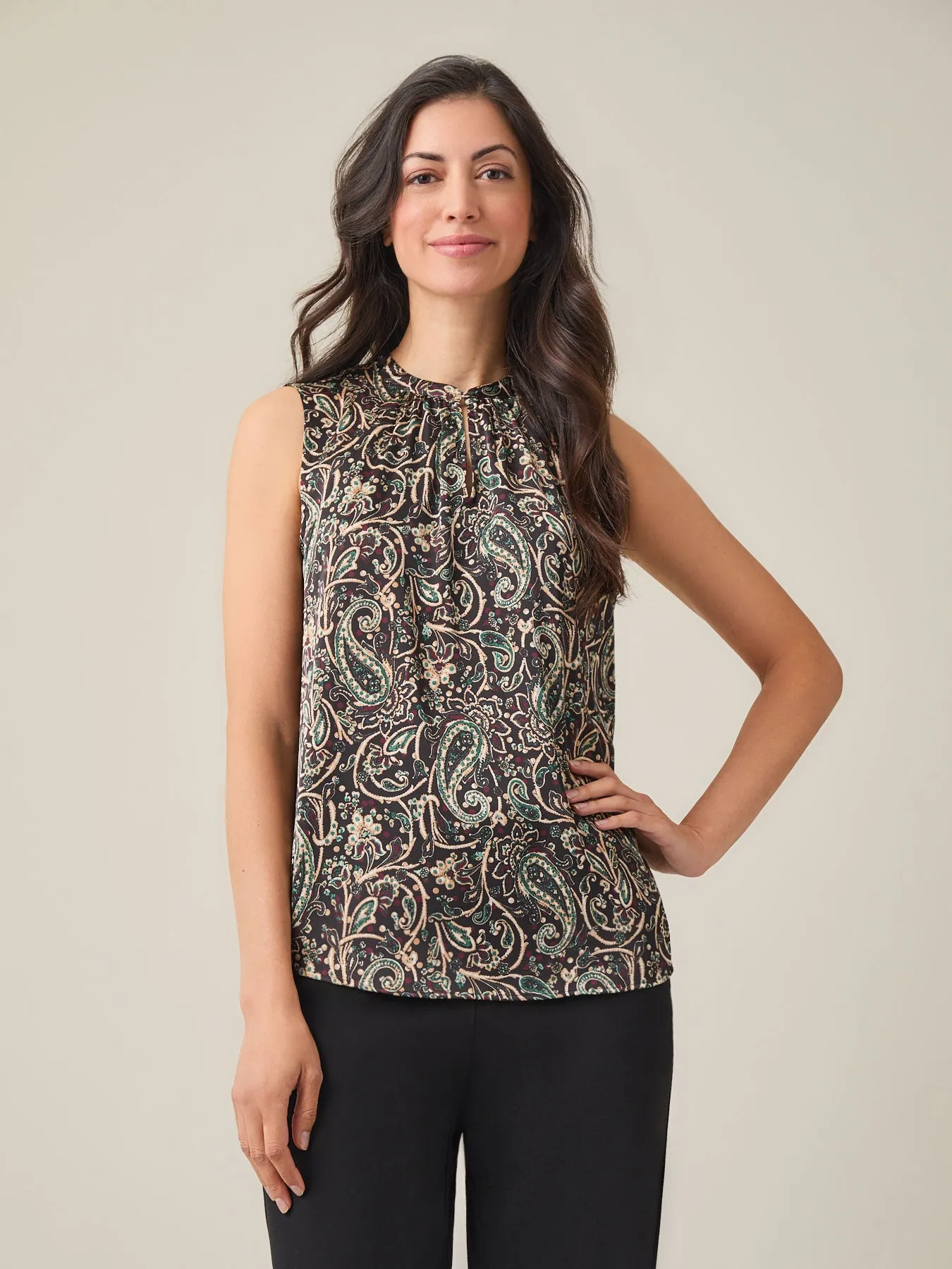 Plus Sleeveless Keyhole Blouse, Solid Crepe