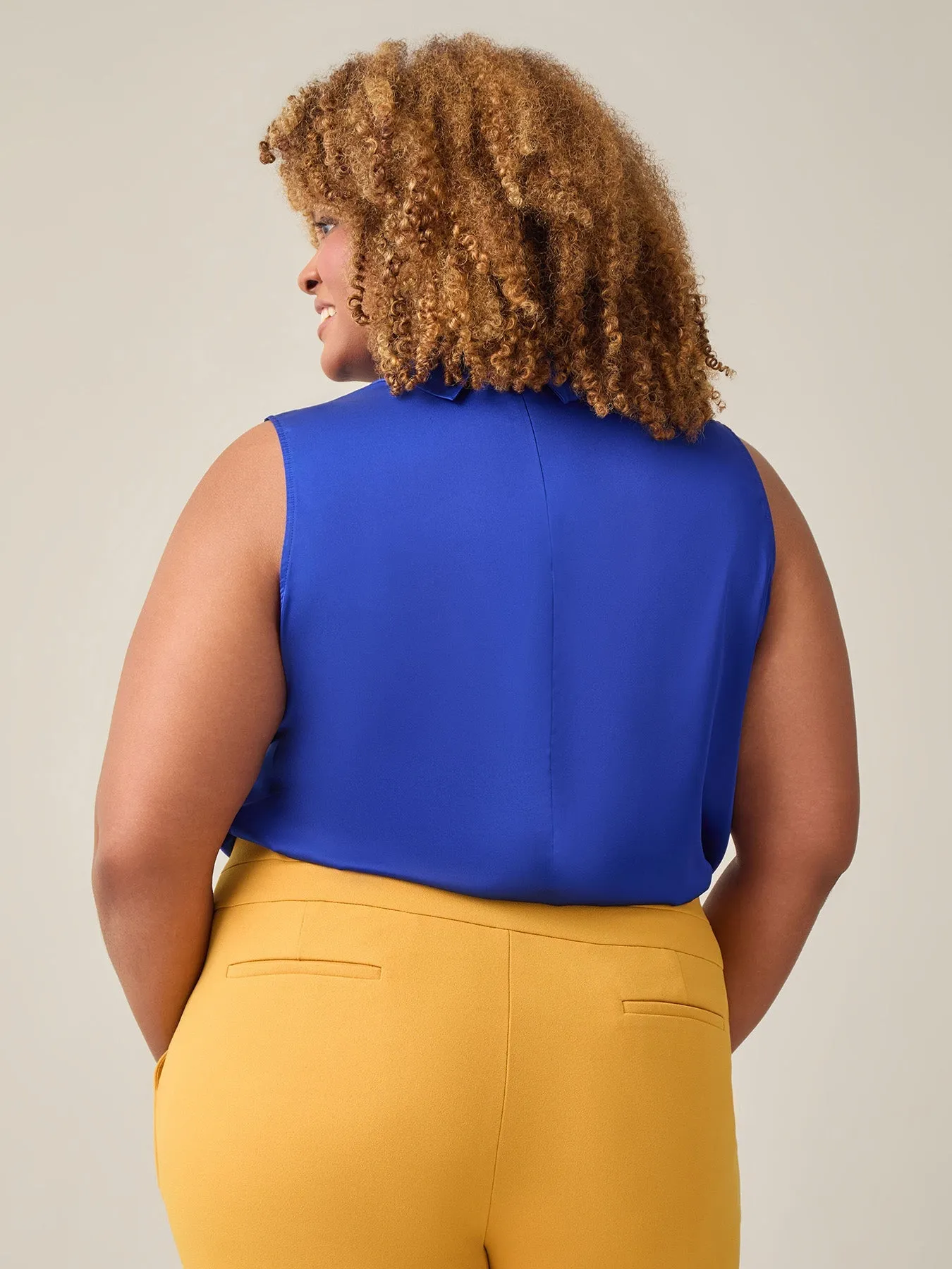 Plus Sleeveless Twist Neck Blouse, Royal Signature