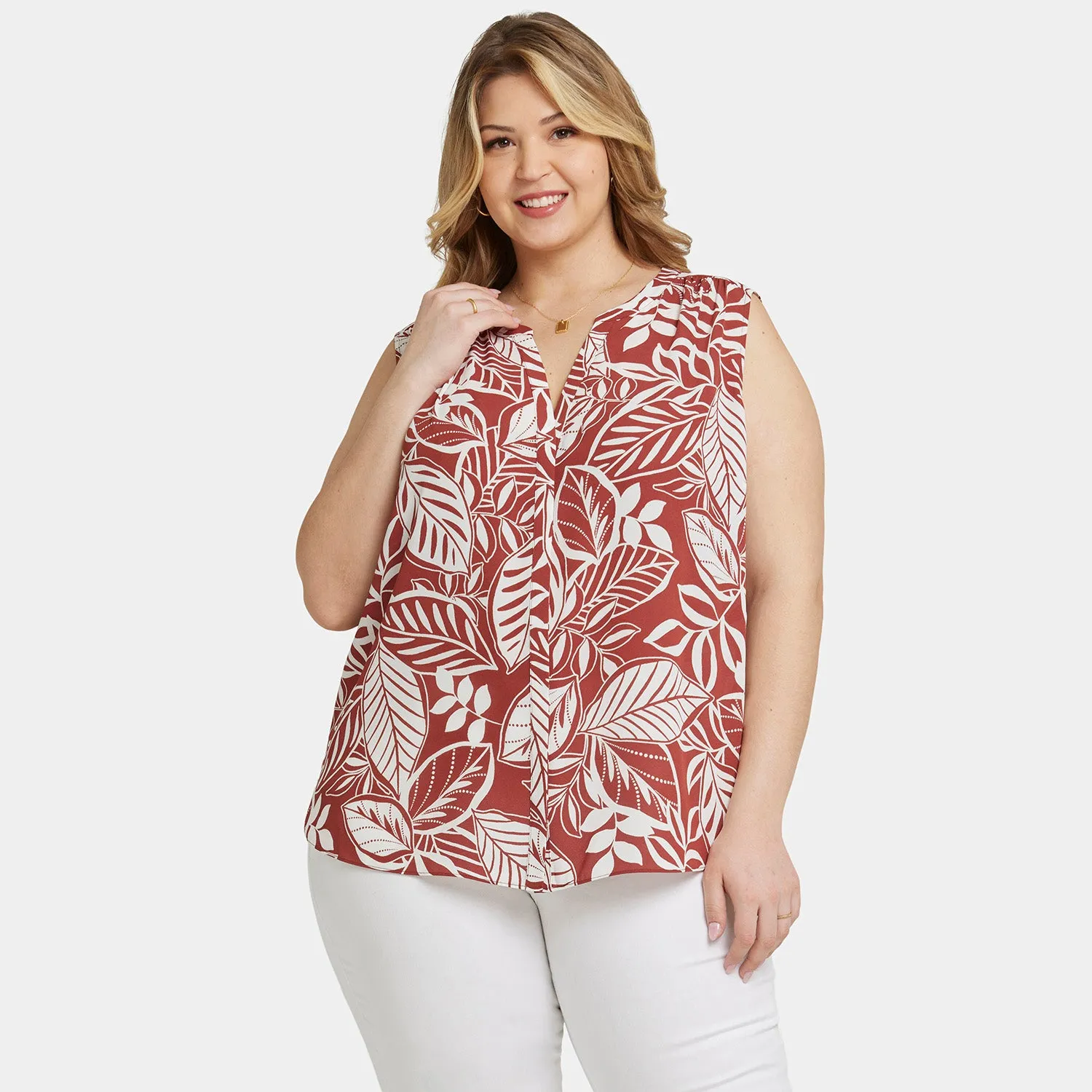 Sleeveless Pintuck Blouse In Plus Size - Arianna