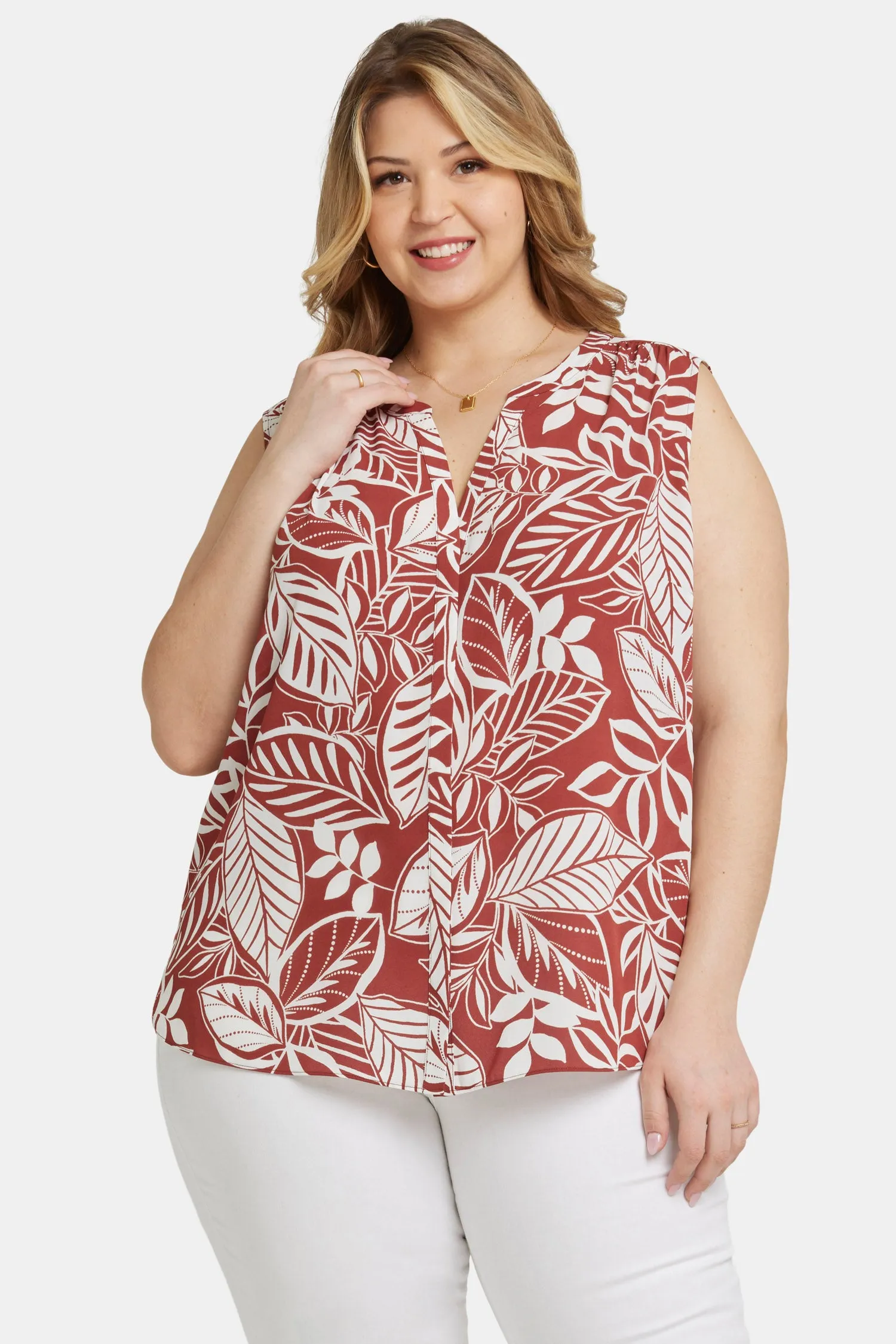 Sleeveless Pintuck Blouse In Plus Size - Arianna