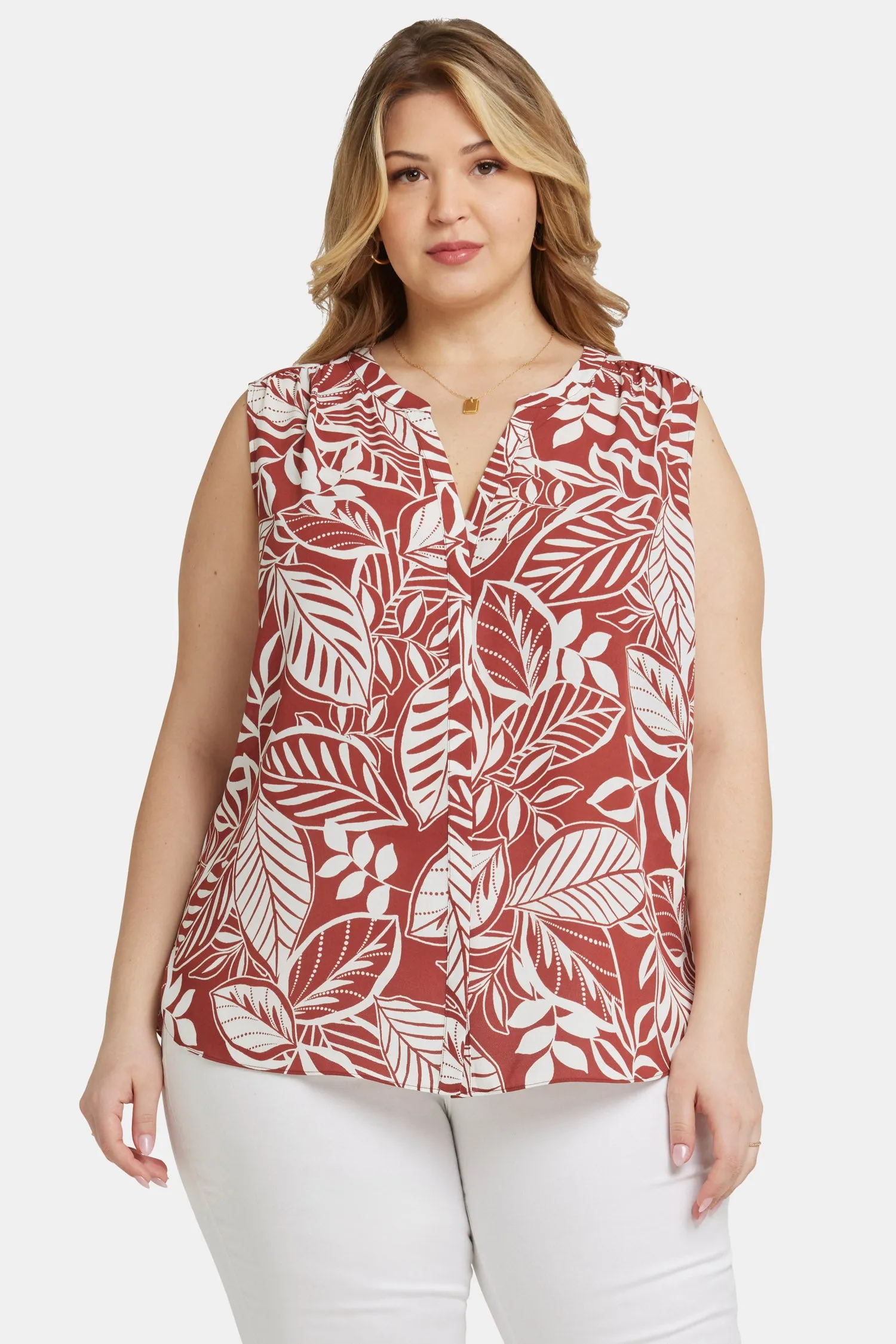 Sleeveless Pintuck Blouse In Plus Size - Arianna