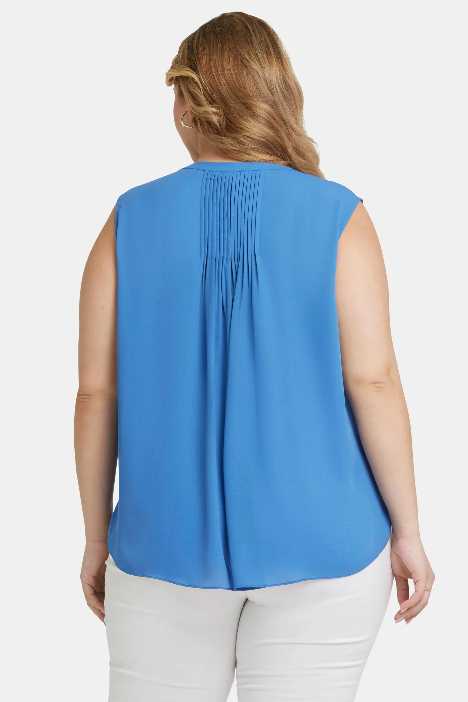 Sleeveless Pintuck Blouse In Plus Size - Greek Sea