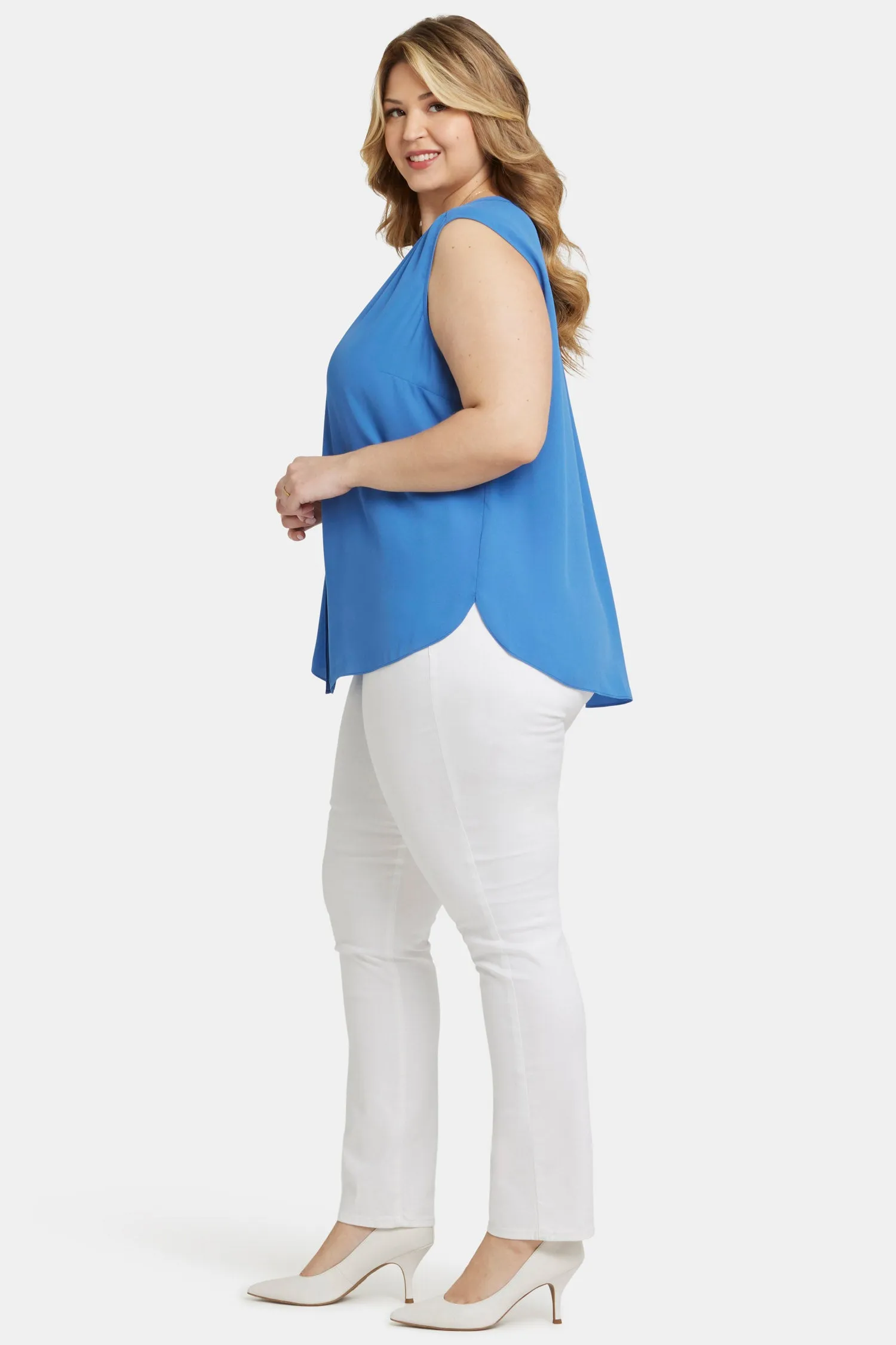 Sleeveless Pintuck Blouse In Plus Size - Greek Sea