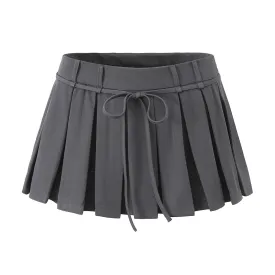 Solid Pleated Drawstring Charming Low Waist Mini Skirt