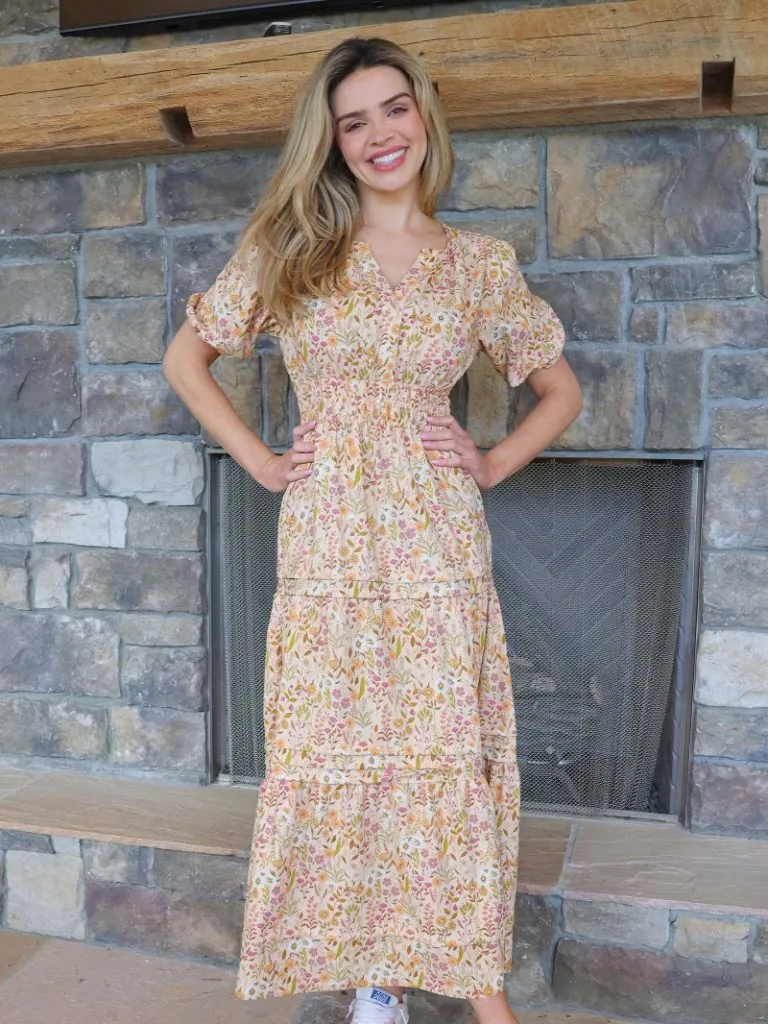 SS Maxi Dress - Tan Flowers