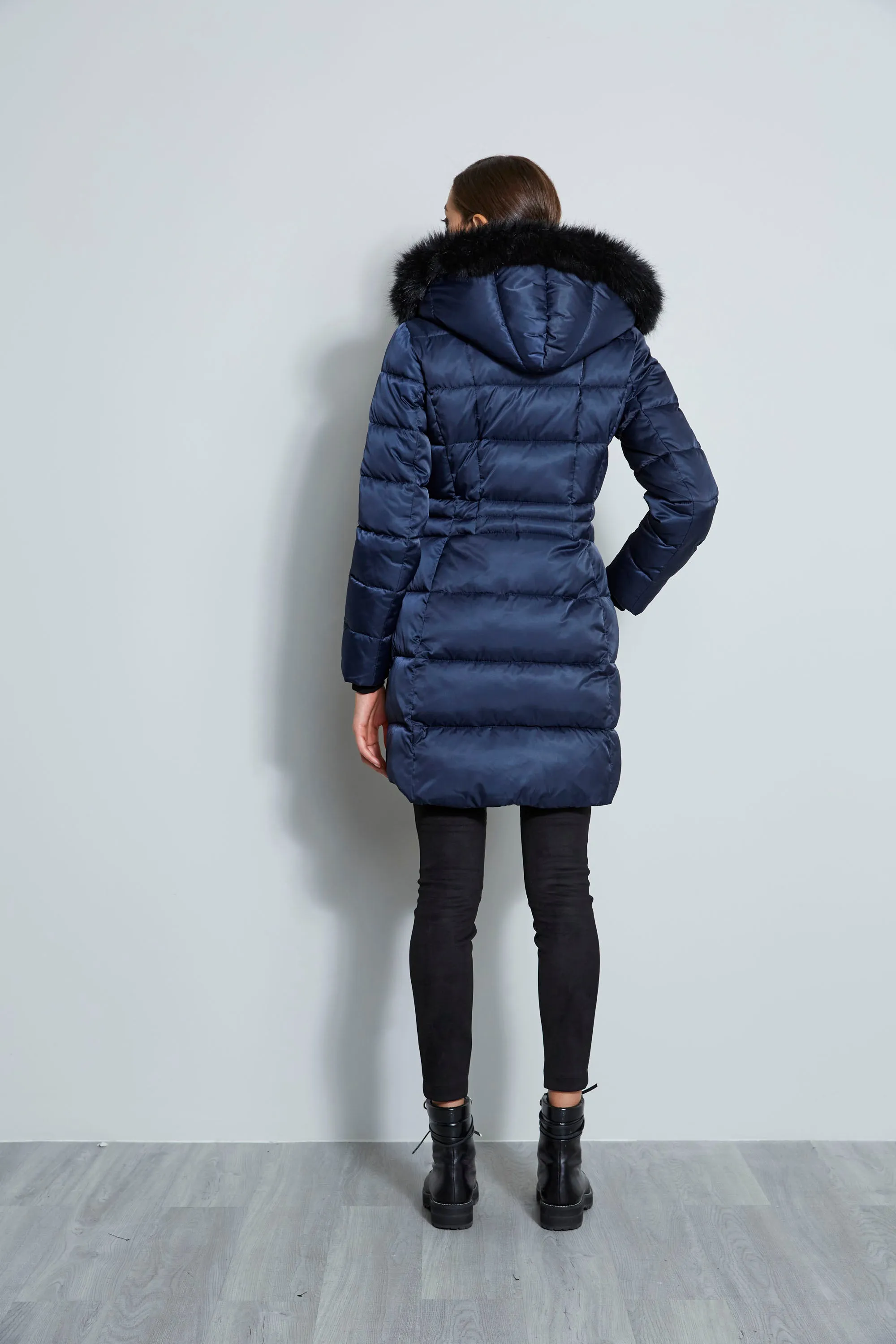 Tahari Stitched Faux Fur Hood Puffer Coat