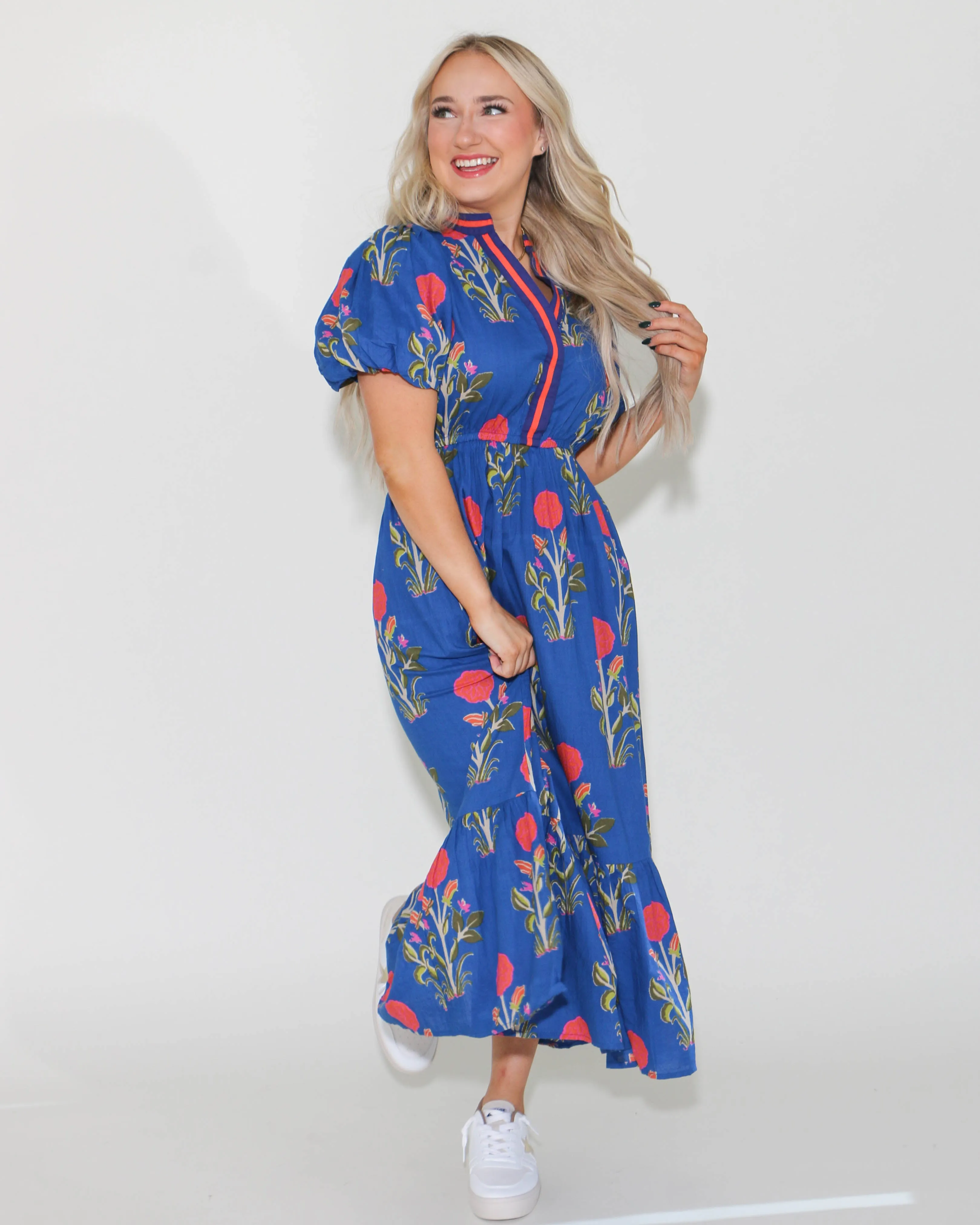 THML Puff Sleeve Flower Print Maxi Dress