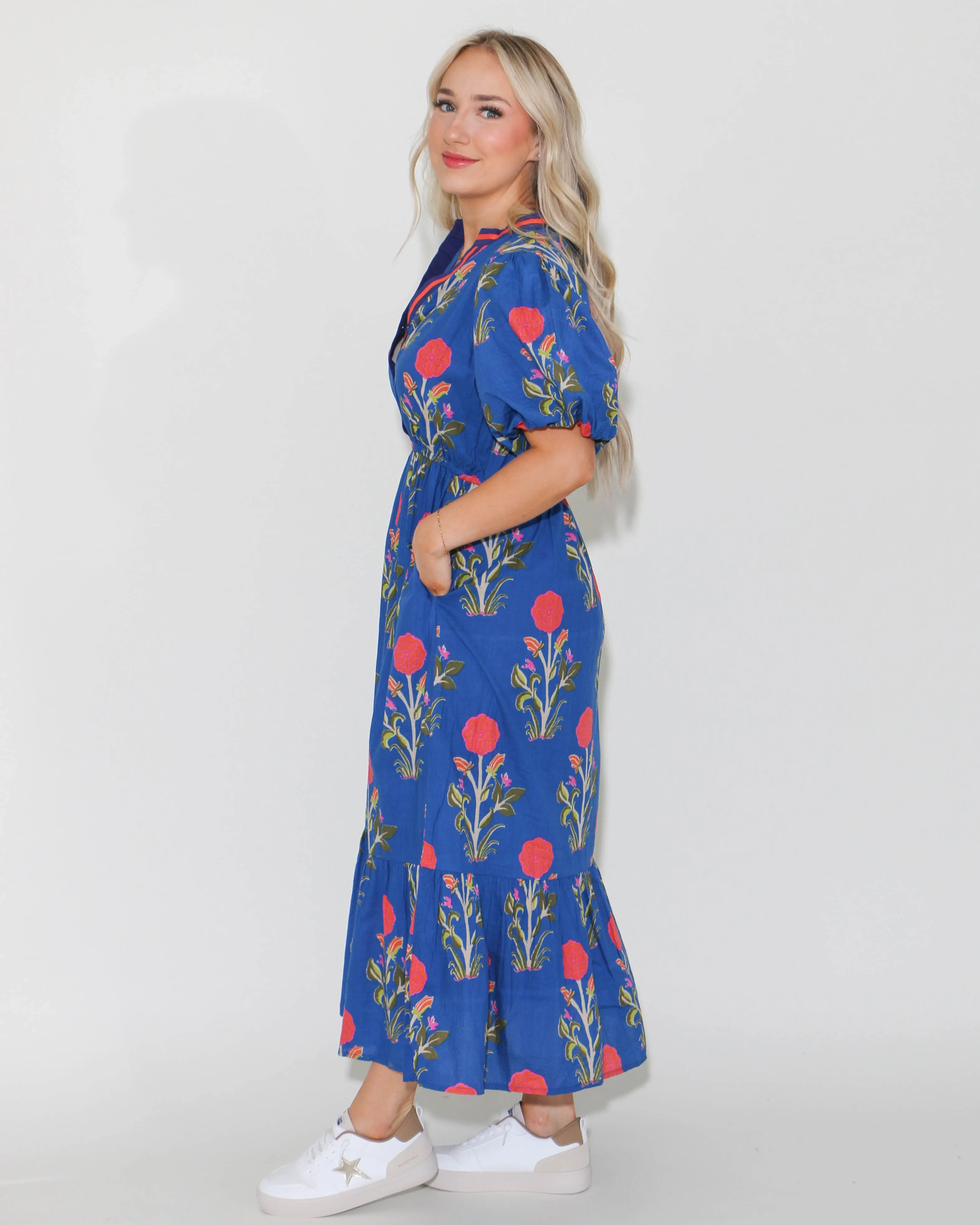 THML Puff Sleeve Flower Print Maxi Dress