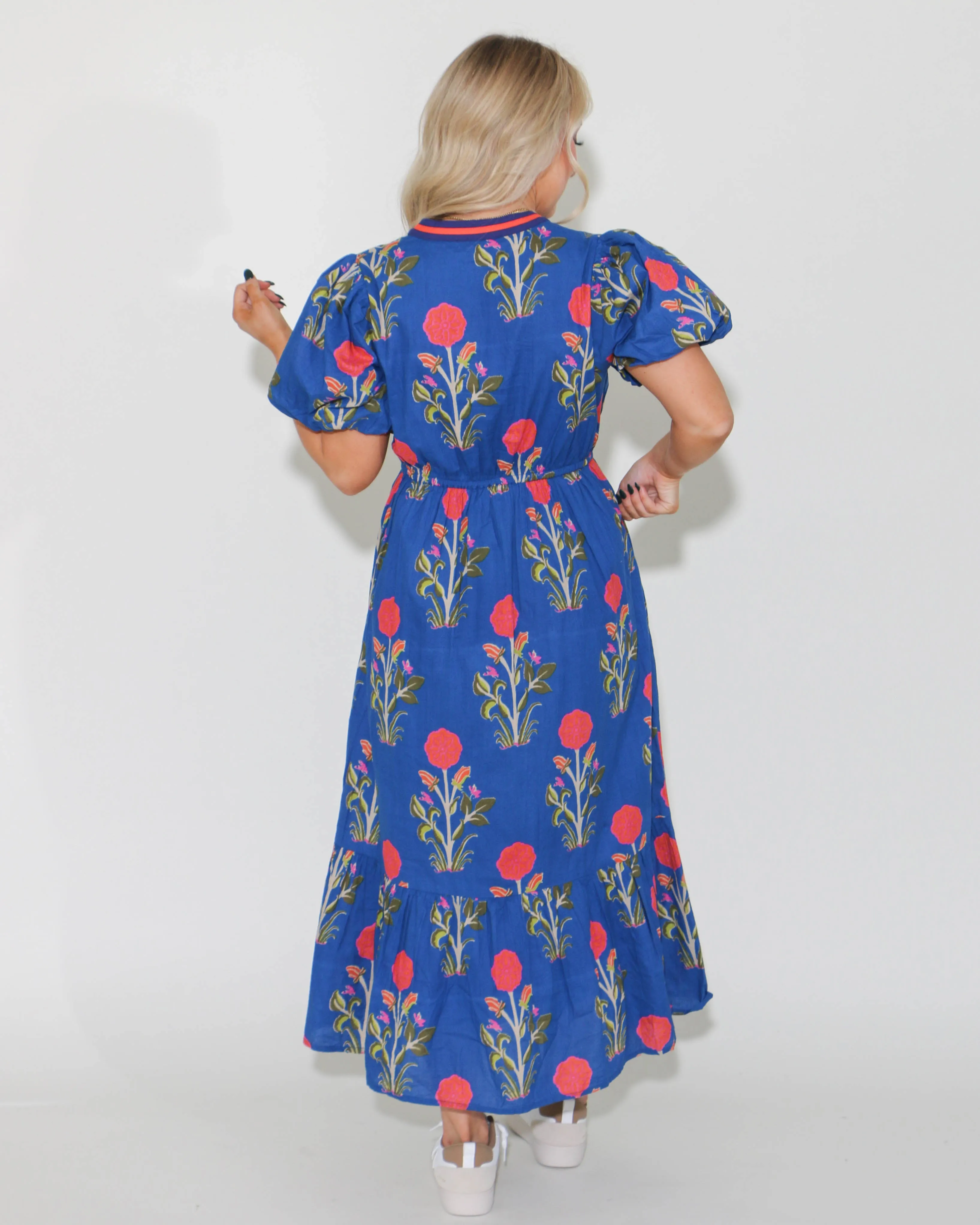 THML Puff Sleeve Flower Print Maxi Dress