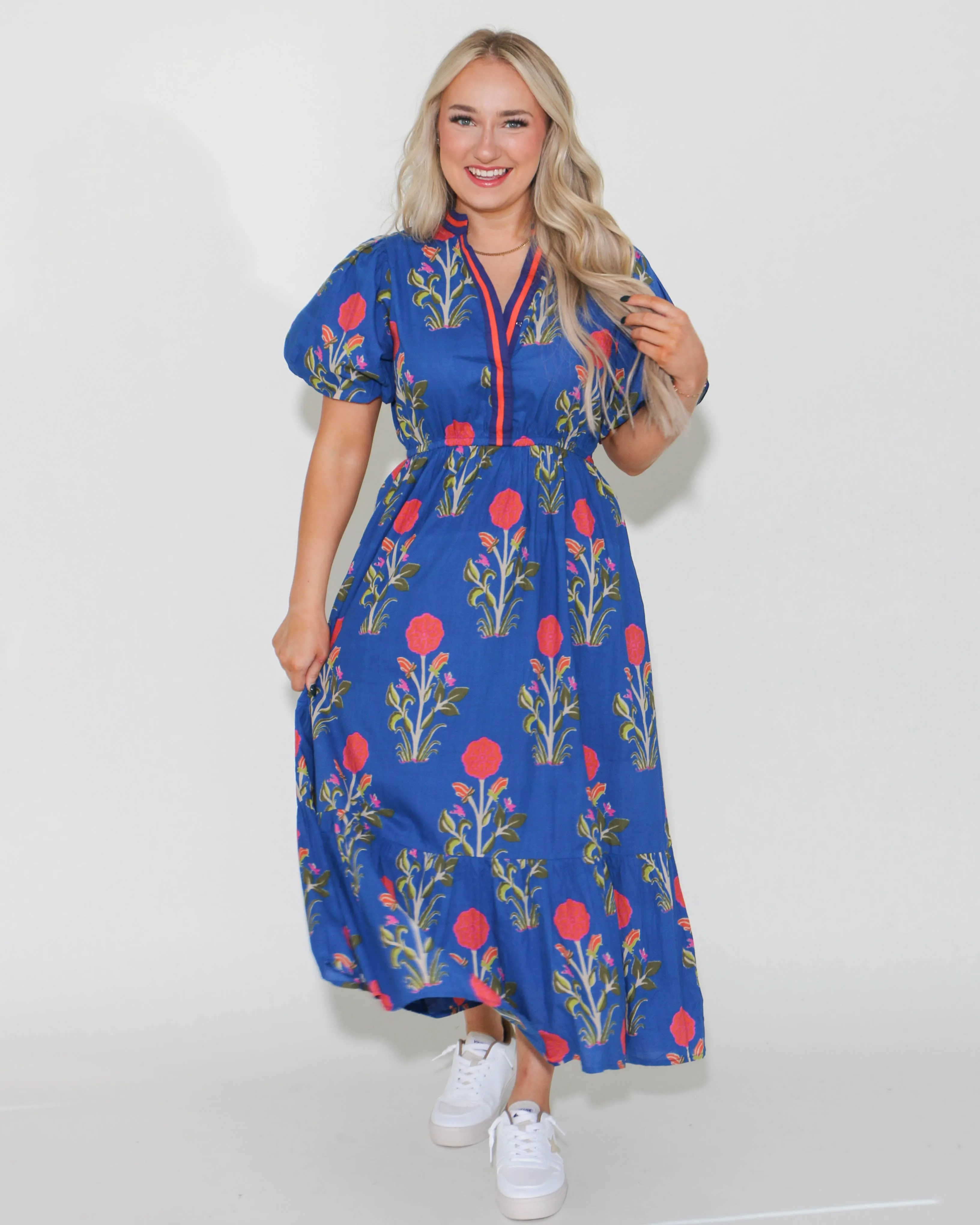 THML Puff Sleeve Flower Print Maxi Dress