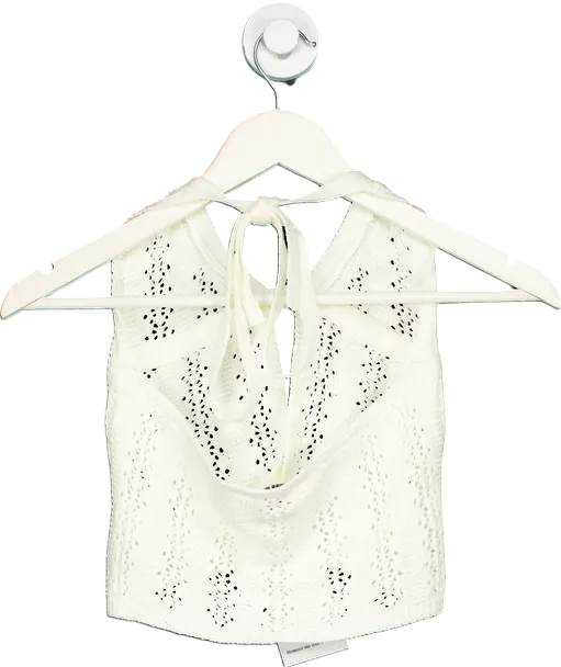 Tiger Mist White Crochet Halter Top UK S