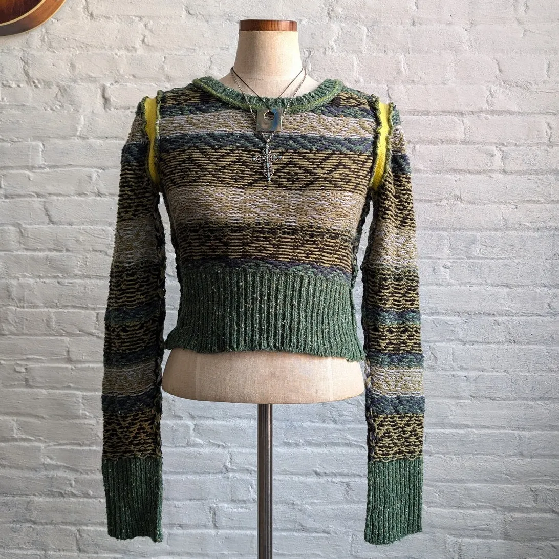 Urban Outfitters Crop Chunky Cable Knit Grandpa Sweater Funky Grunge Green Top