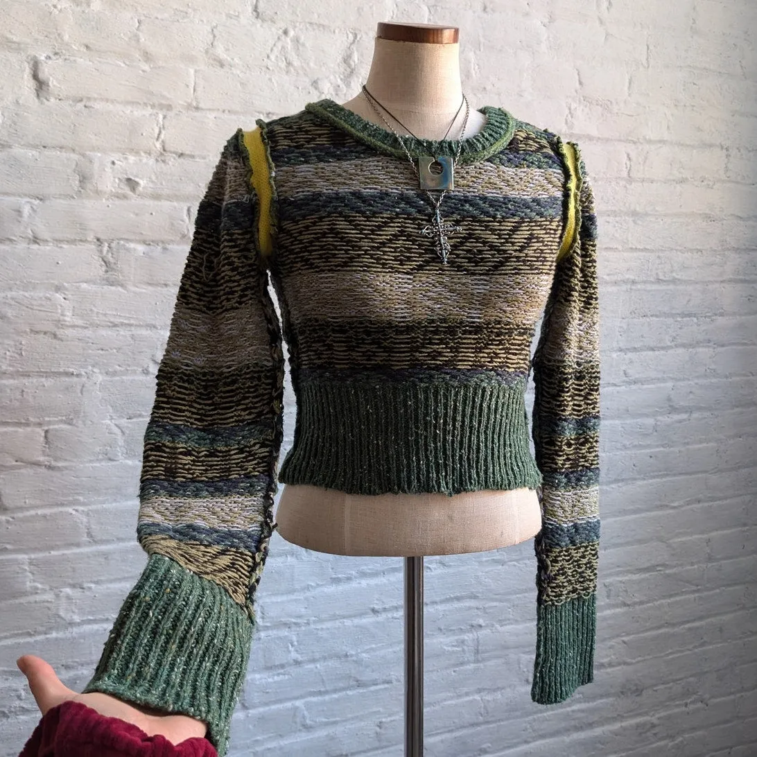 Urban Outfitters Crop Chunky Cable Knit Grandpa Sweater Funky Grunge Green Top