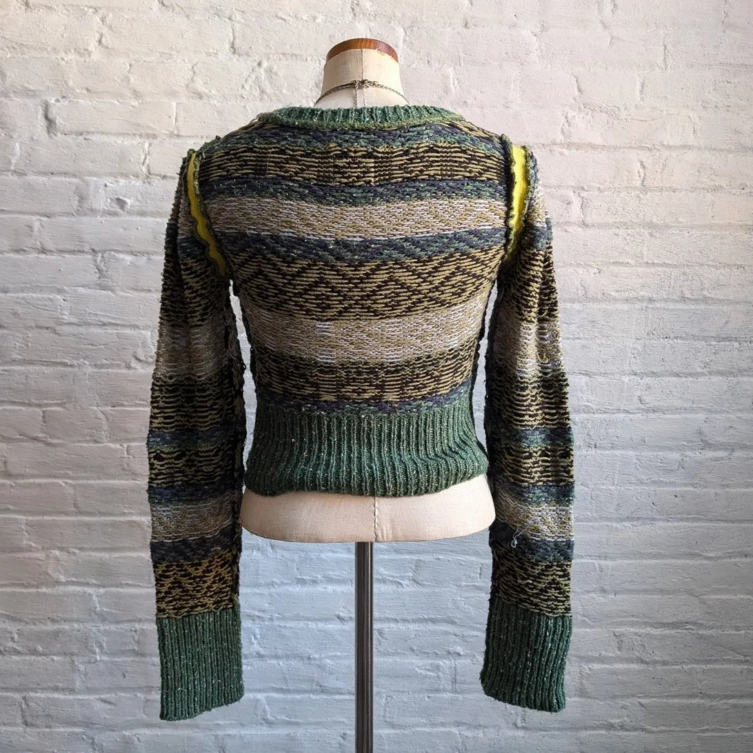 Urban Outfitters Crop Chunky Cable Knit Grandpa Sweater Funky Grunge Green Top