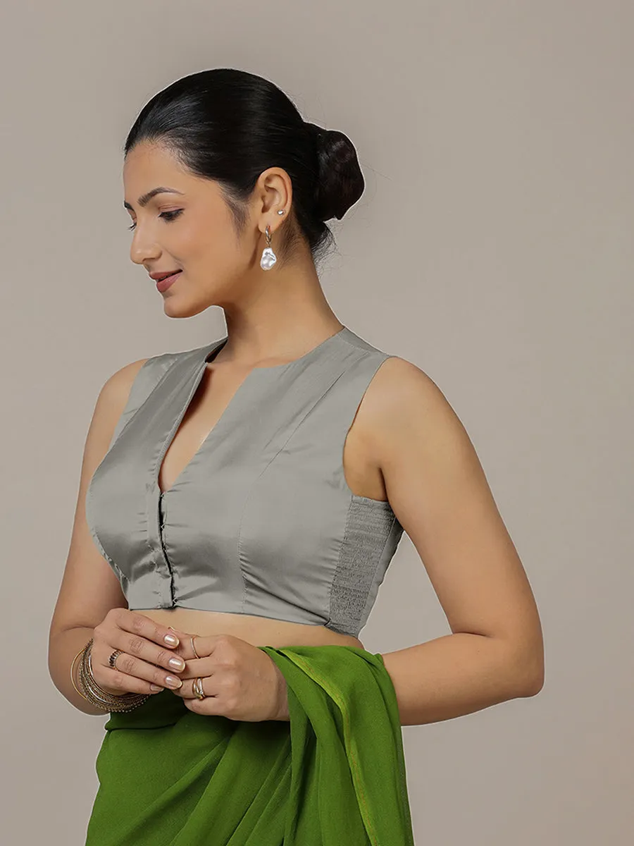 Veena x Rozaana | Sleeveless Saree Blouse in Grey