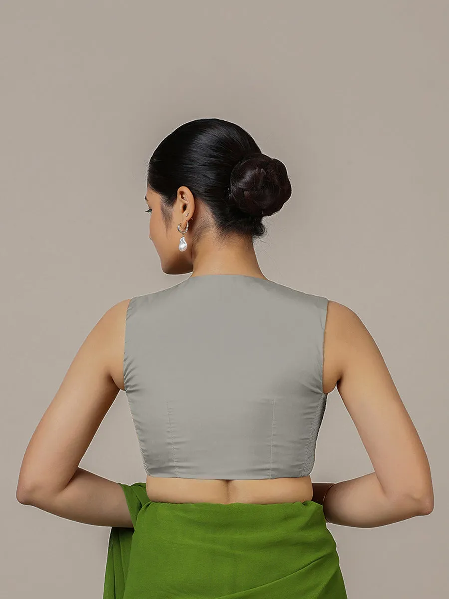 Veena x Rozaana | Sleeveless Saree Blouse in Grey