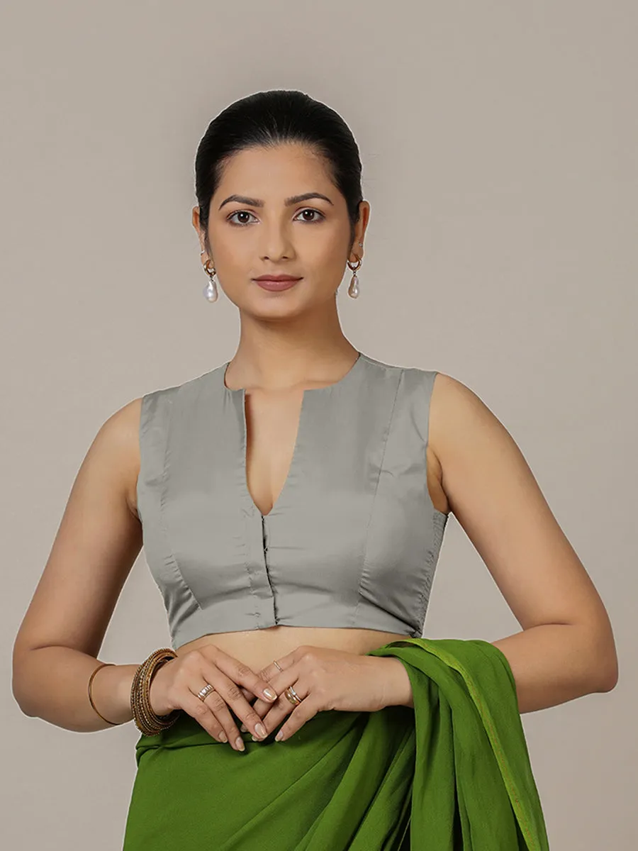 Veena x Rozaana | Sleeveless Saree Blouse in Grey