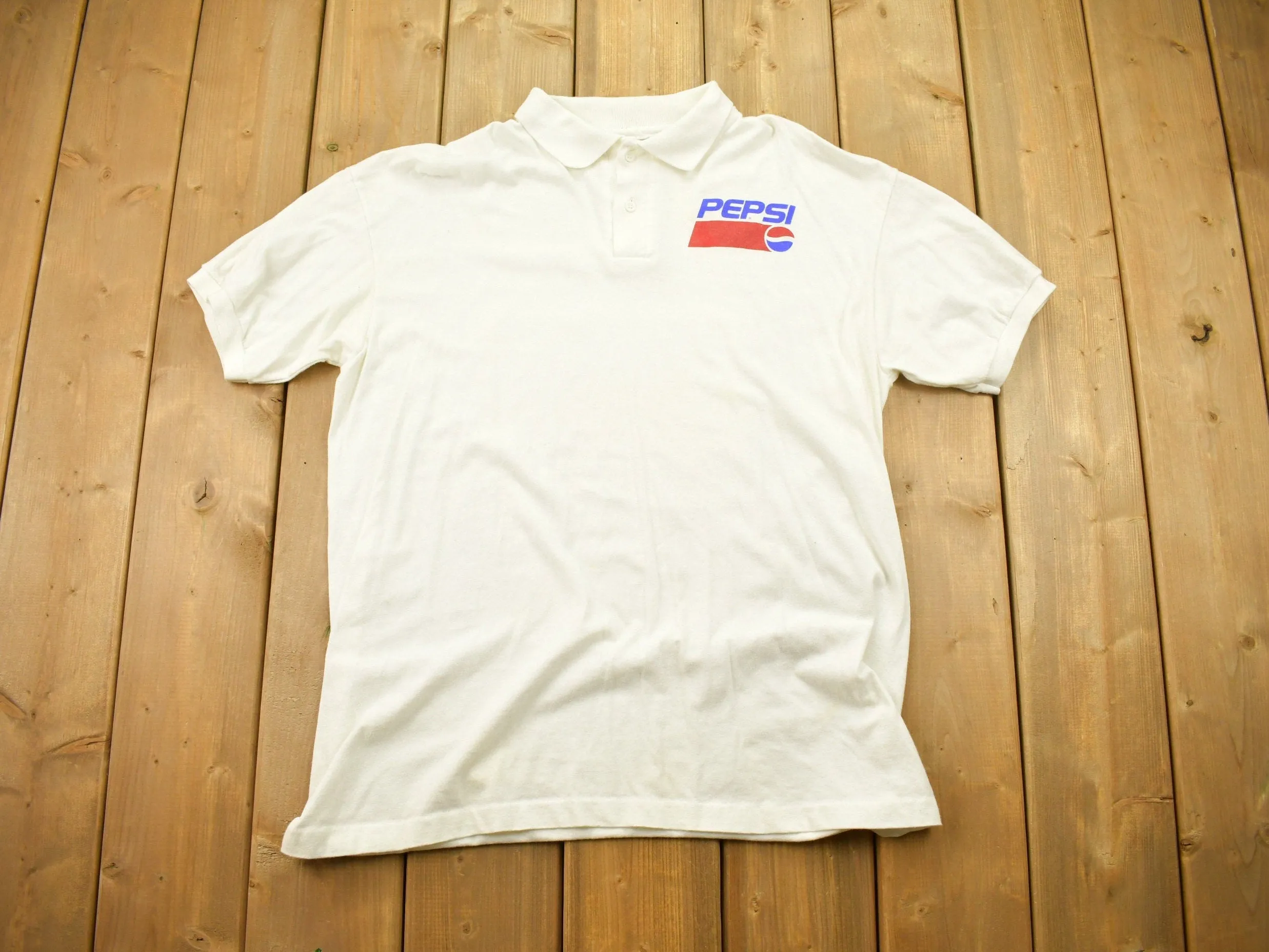 Vintage 1980s Pepsi Logo Polo T Shirt Graphic