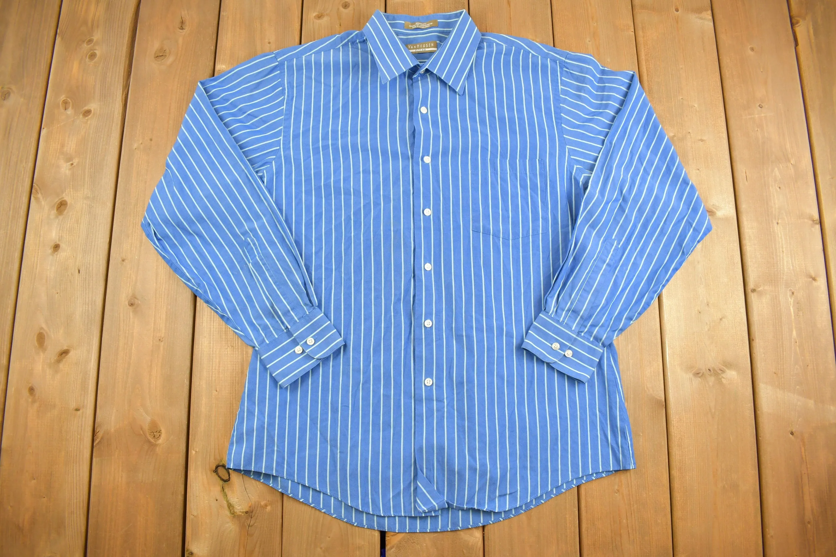 Vintage 1990s Van Heusen Blue Striped Button Up Shirt