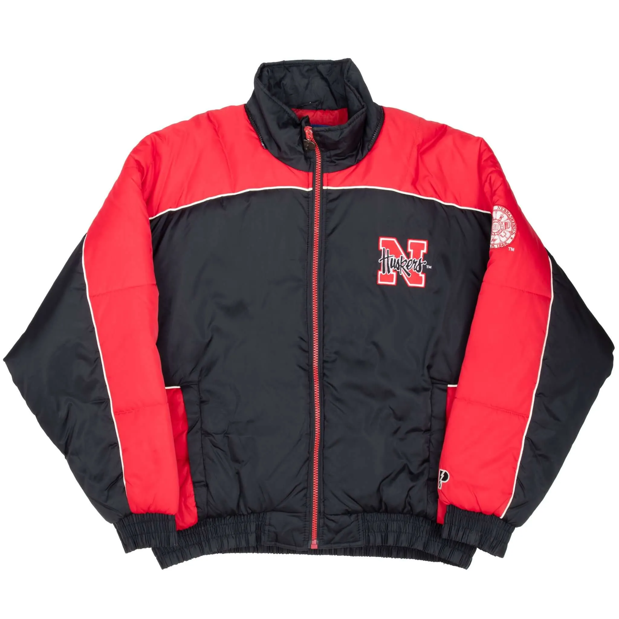 VINTAGE NCAA NEBRASKA HUSKERS 1990S PRO PLAYER HEAVY WINDBREAKER JACKET 2XL