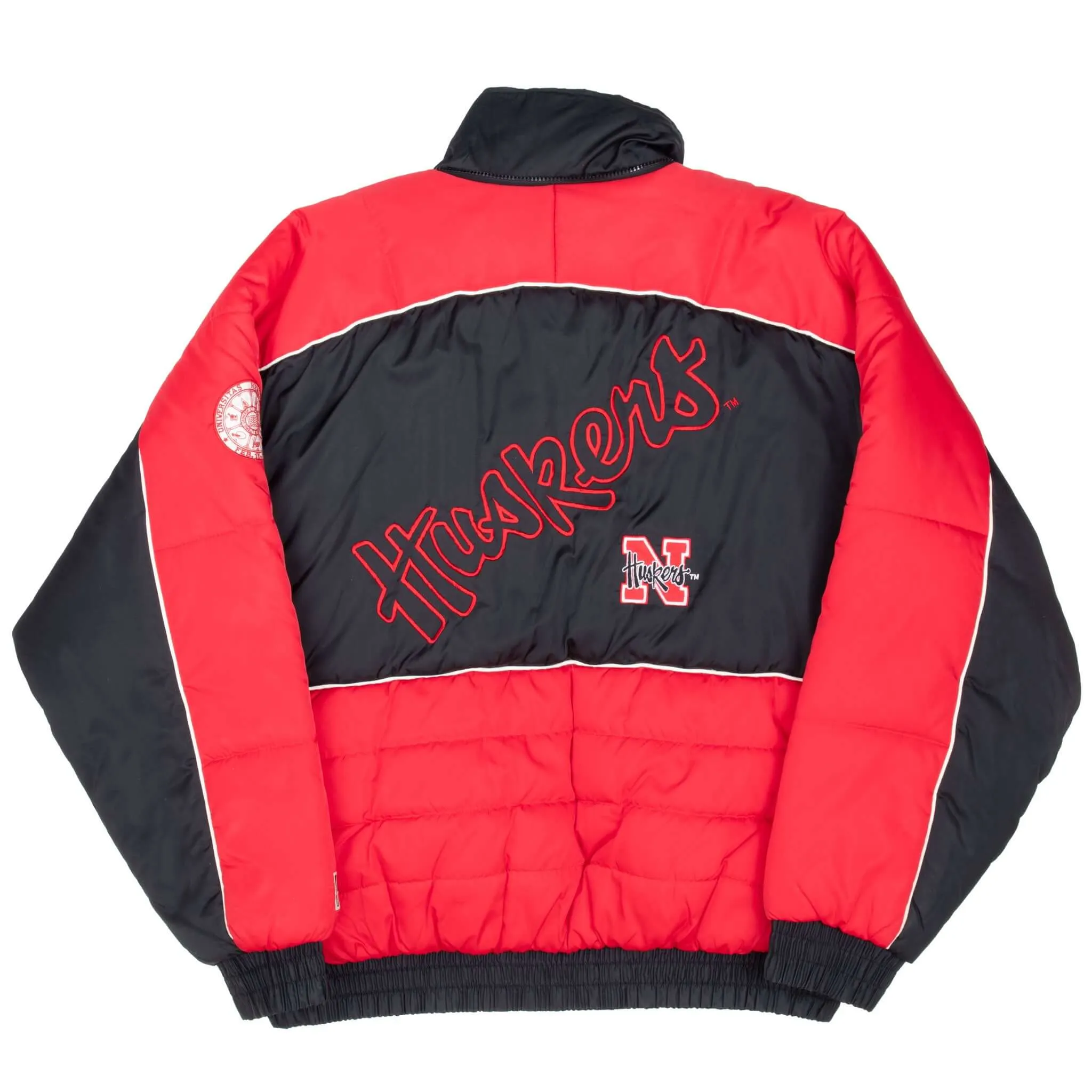 VINTAGE NCAA NEBRASKA HUSKERS 1990S PRO PLAYER HEAVY WINDBREAKER JACKET 2XL