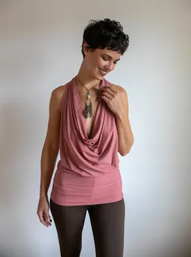 Winona Cowl Front Backless Halter Top in Canyon Rose