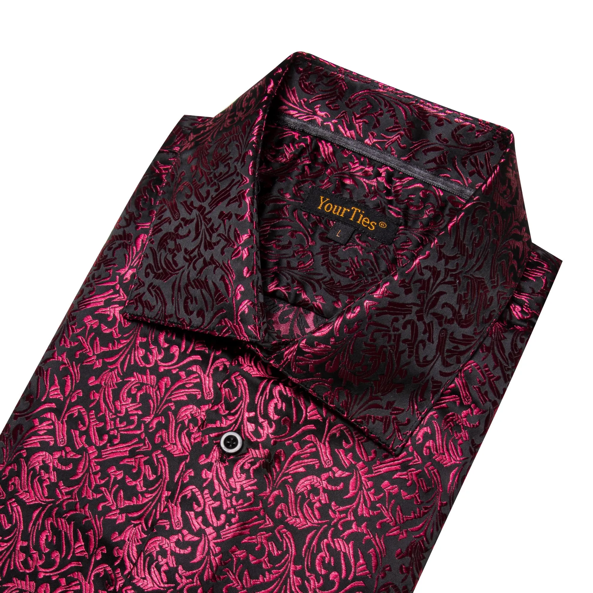 YourTies Deep Carmine Black Shirt Floral Jacquard Windsor Collar Top